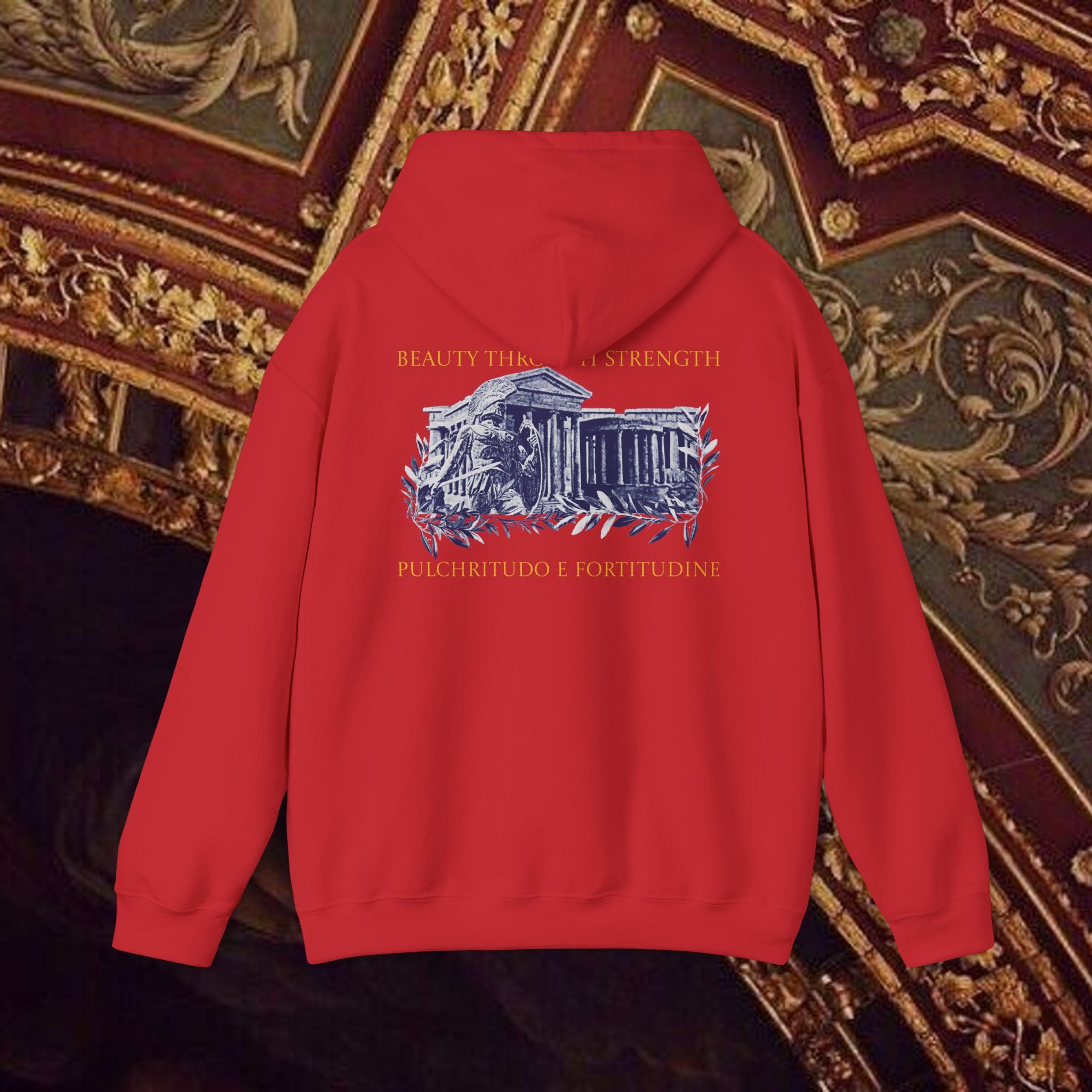 Guardian of the Temple Classically- Inspired Cotton Graphic Hoodie Back Version