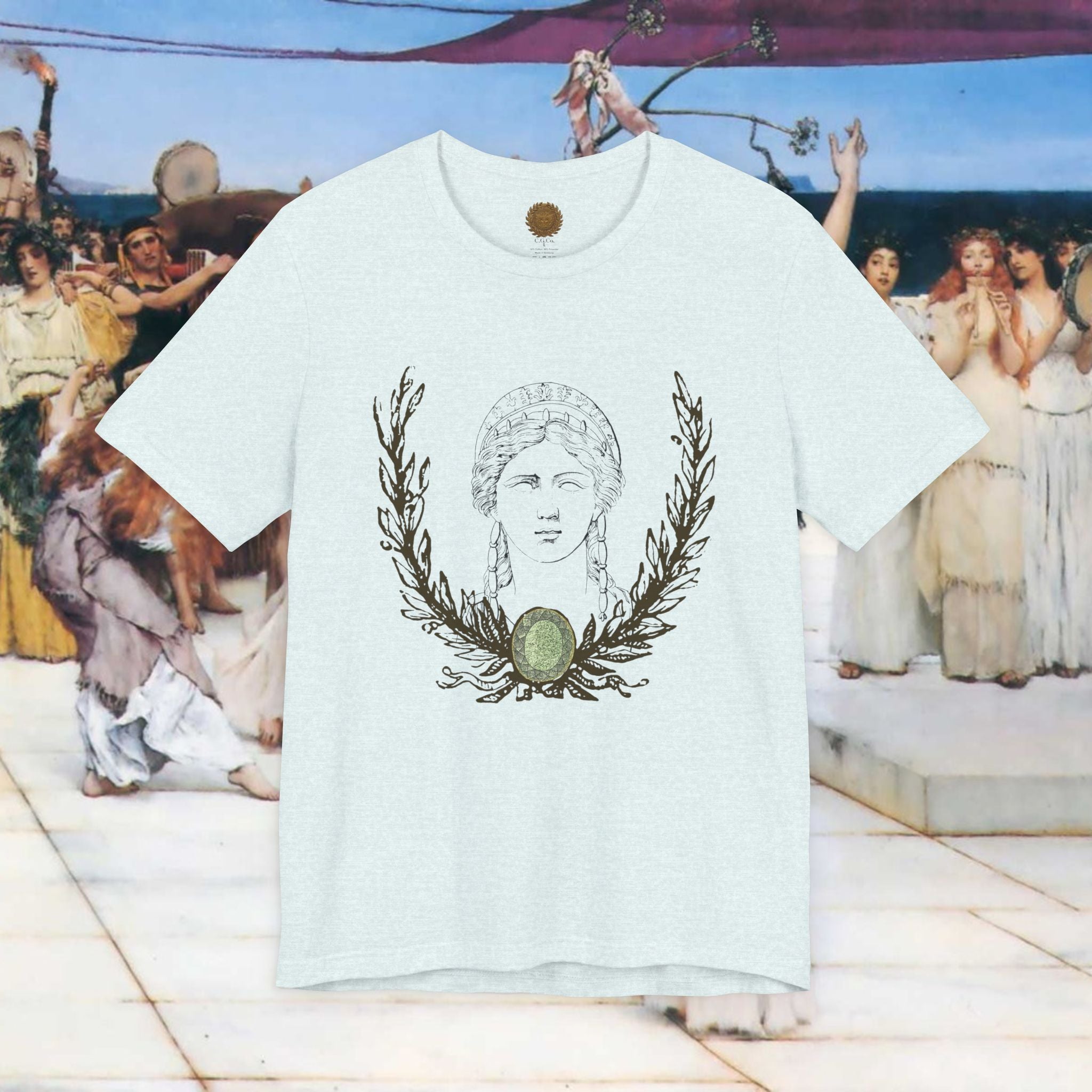 Hera's Wondering Greek Goddess T-Shirt – Ornate Diadem Portrait in Classical Line Engraving Style | Mythology Gift