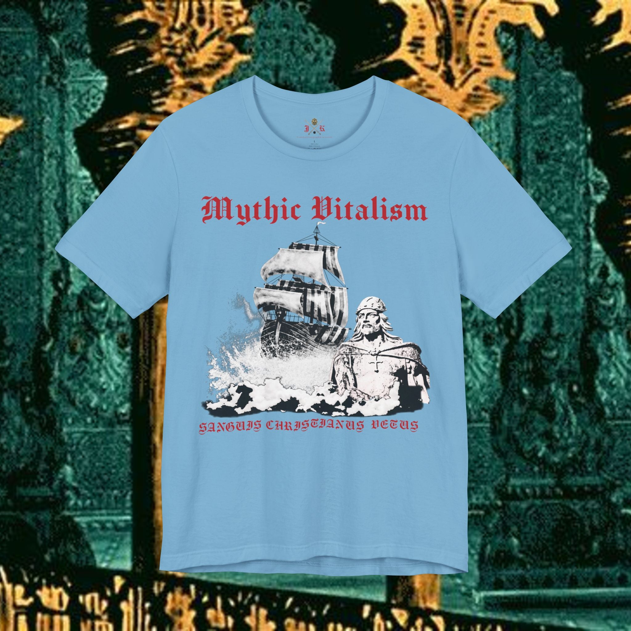 Mythic Vitalism, Sanguis Christianus Vetus Exploration and Adventure Inspired Graphic T Shirt Front Version