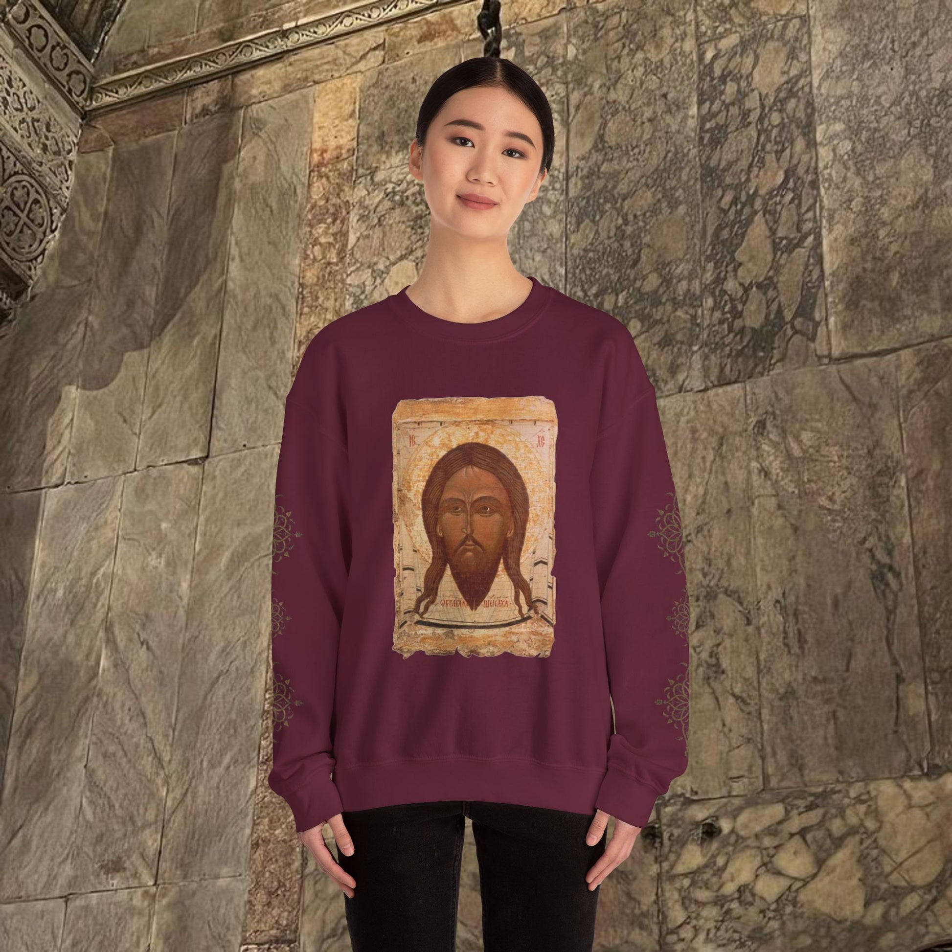 Byzantine Icon Art Sweatshirt - Manuscript Design