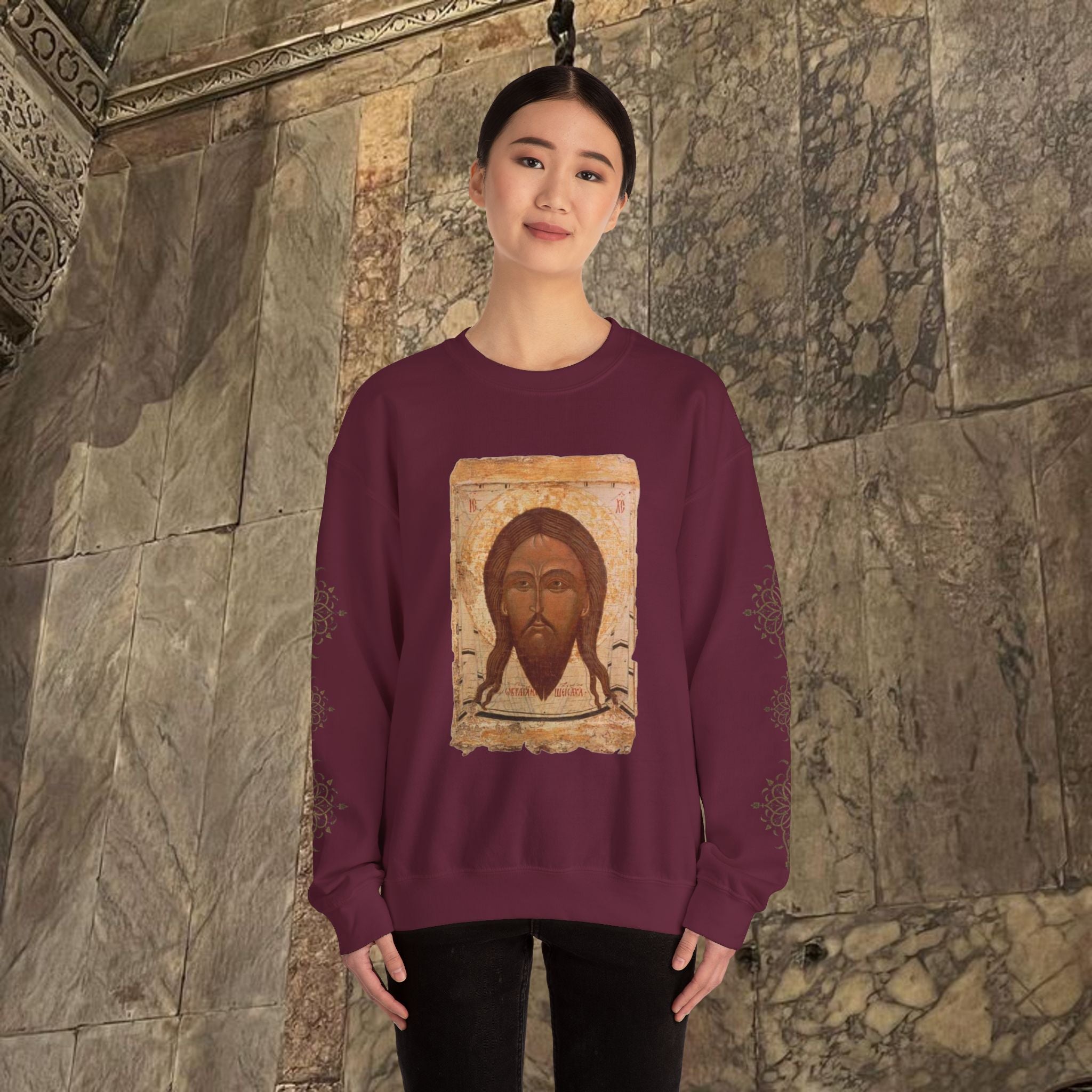 Byzantine Icon Art Sweatshirt - Manuscript Design
