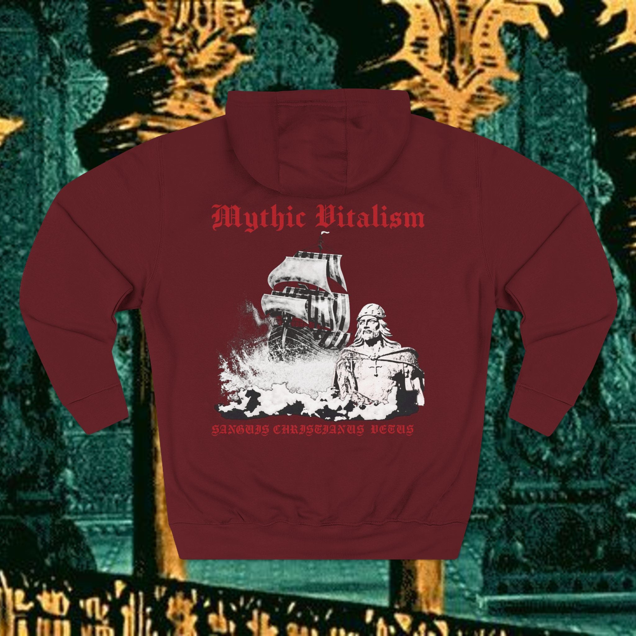 Mythic Vitalism, Sanguis Christianus Vetus Exploration and Adventure Inspired Graphic Fleece Hoodie back version