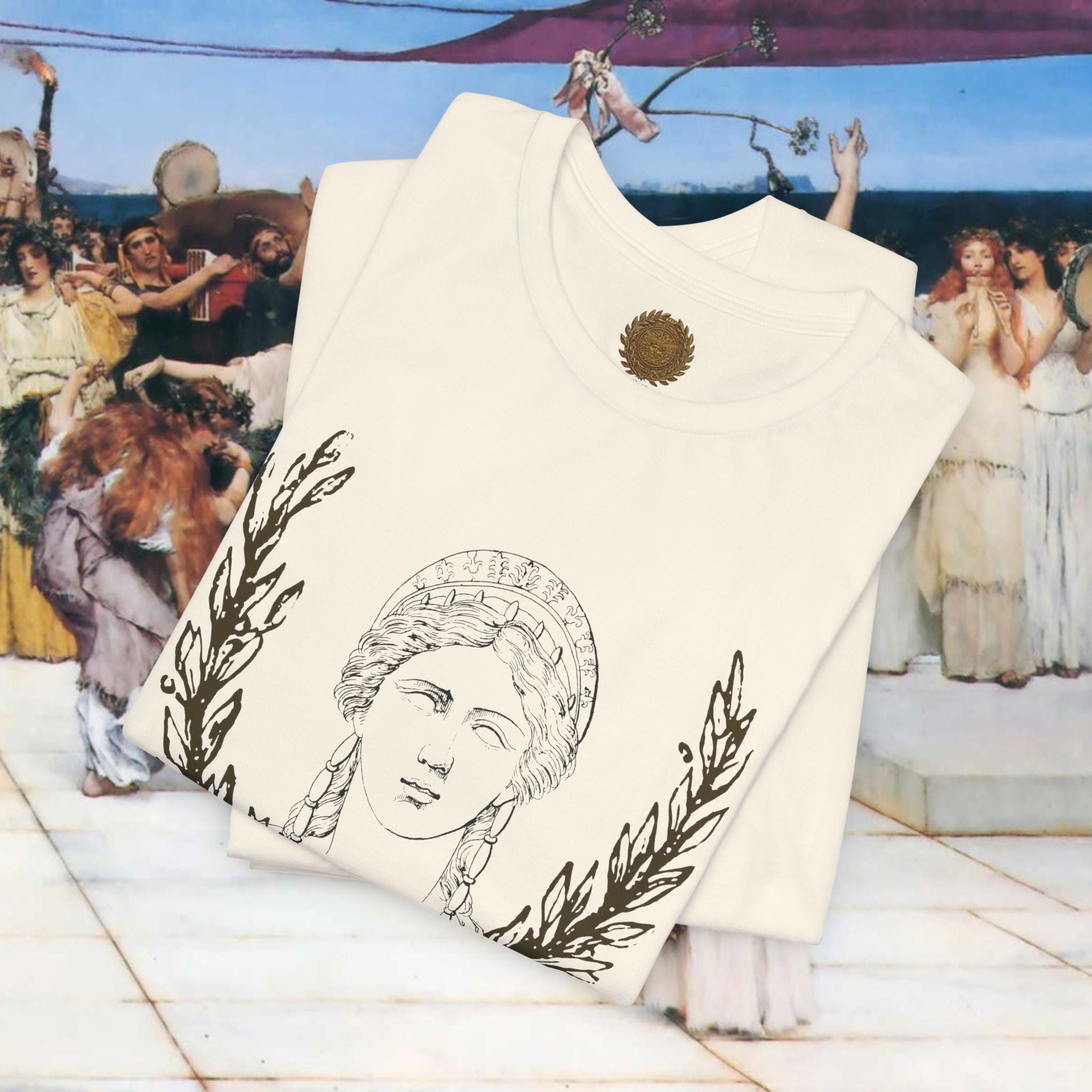 Hera's Wondering Greek Goddess T-Shirt – Ornate Diadem Portrait in Classical Line Engraving Style | Mythology Gift