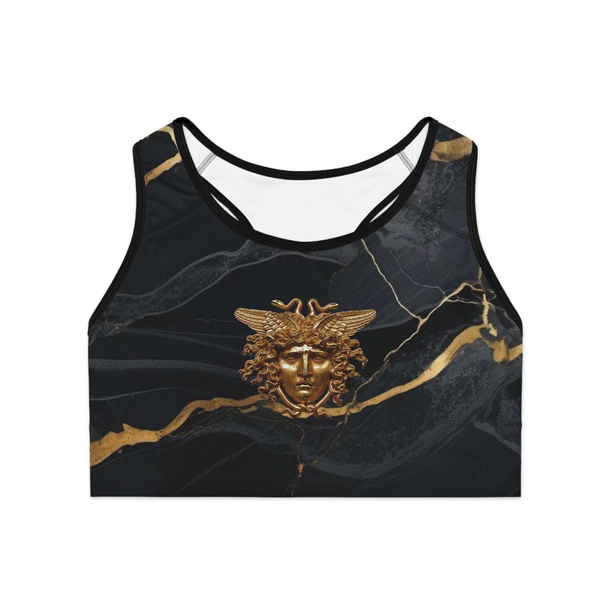 Black & Gold Marble Medusa Sports Bra