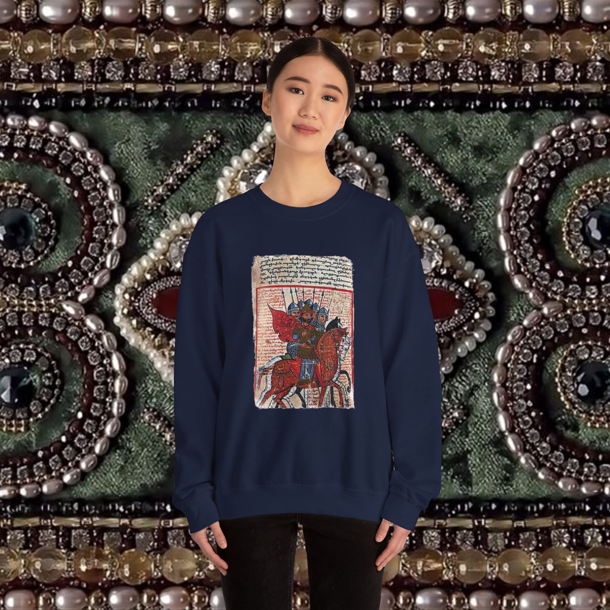 Medieval Armenian Warriors Art Sweatshirt - Ancient Manuscript Design
