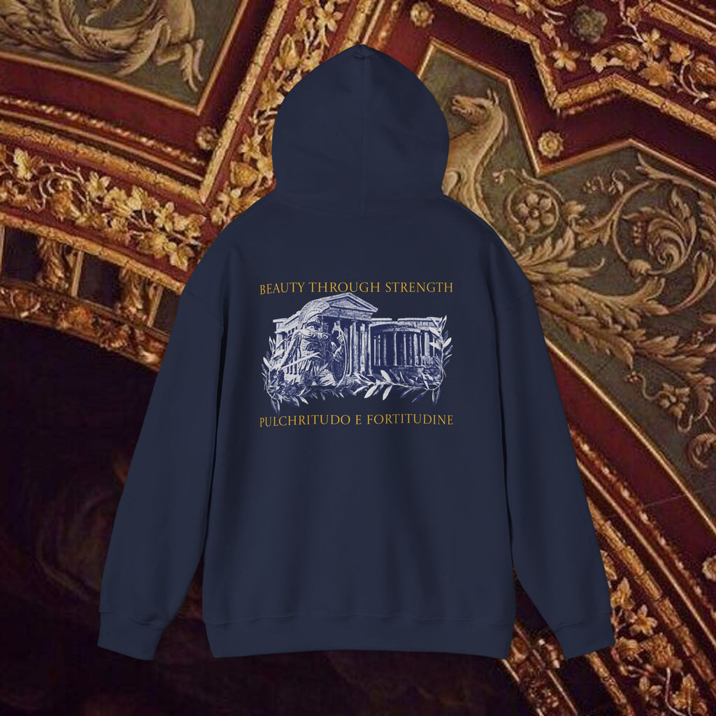 Guardian of the Temple Classically- Inspired Cotton Graphic Hoodie Back Version
