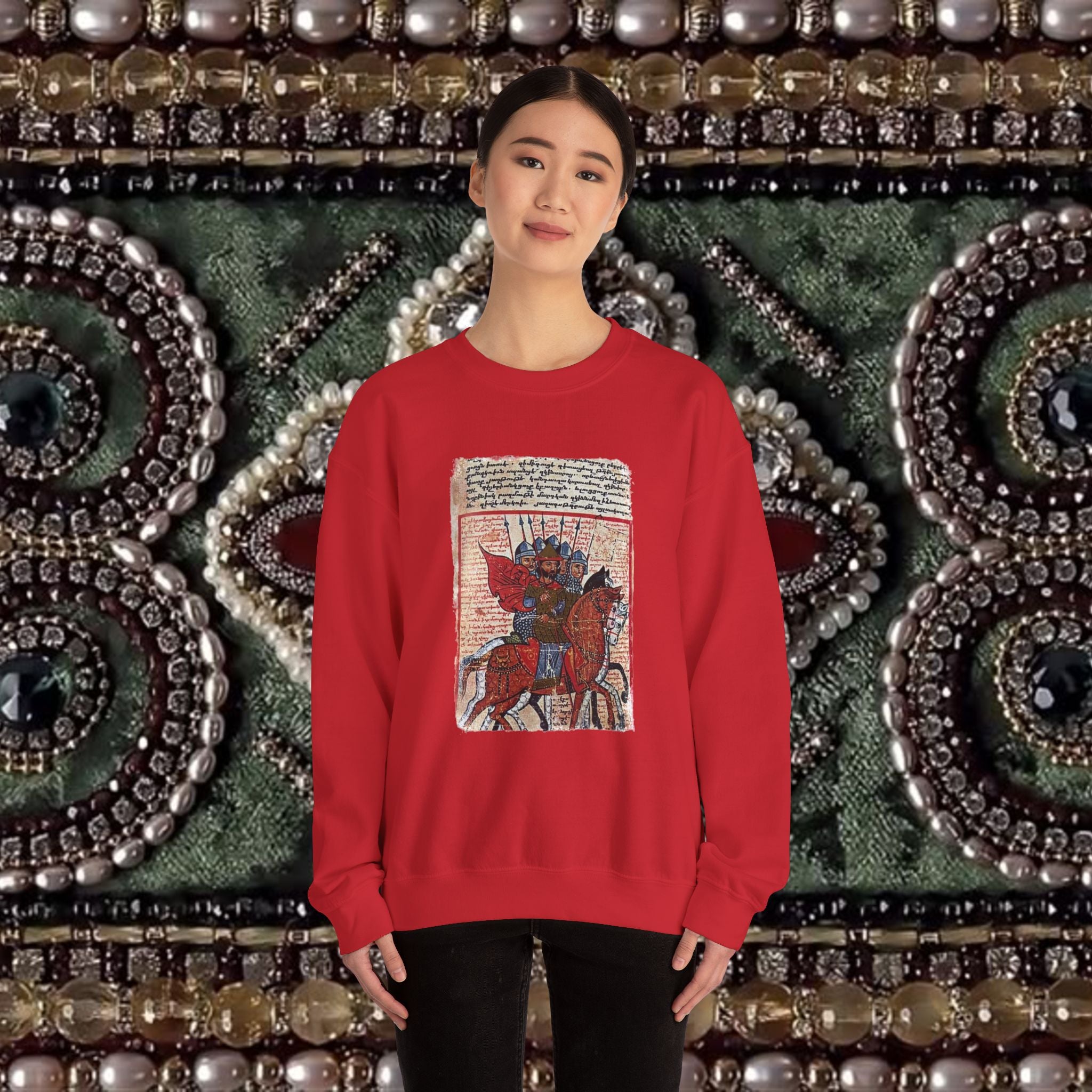 Medieval Armenian Warriors Art Sweatshirt - Ancient Manuscript Design