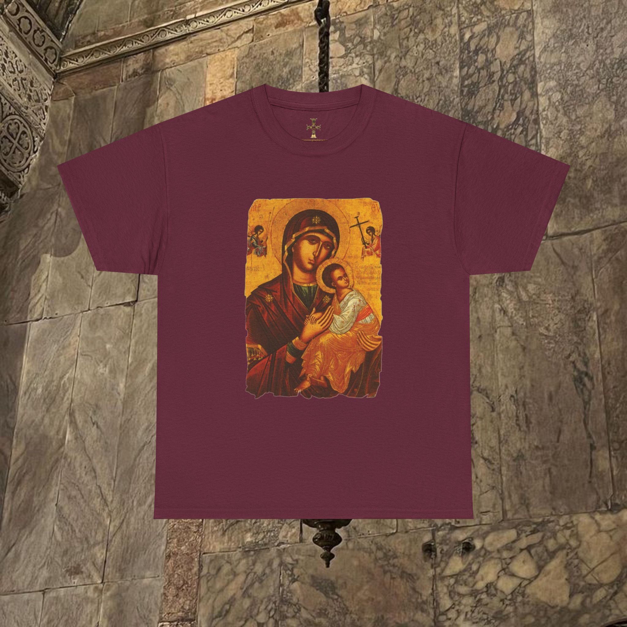 Byzantine Icon Art T-Shirt - Sacred Mother Child