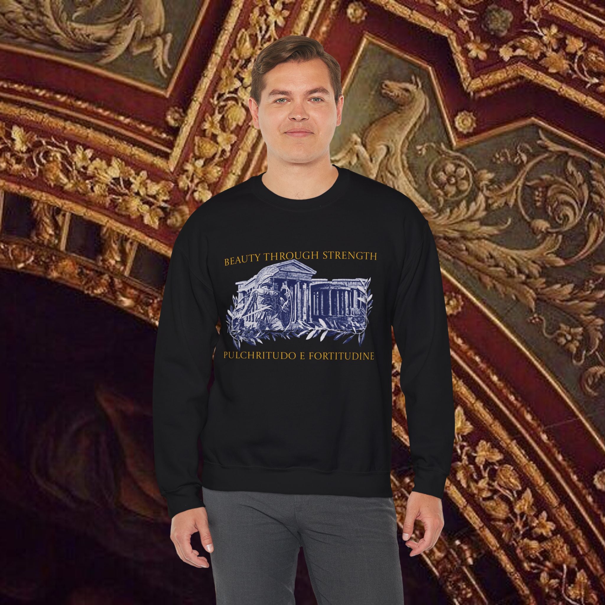 Guardian of the Temple Classically- Inspired Cotton Graphic Sweatshirt