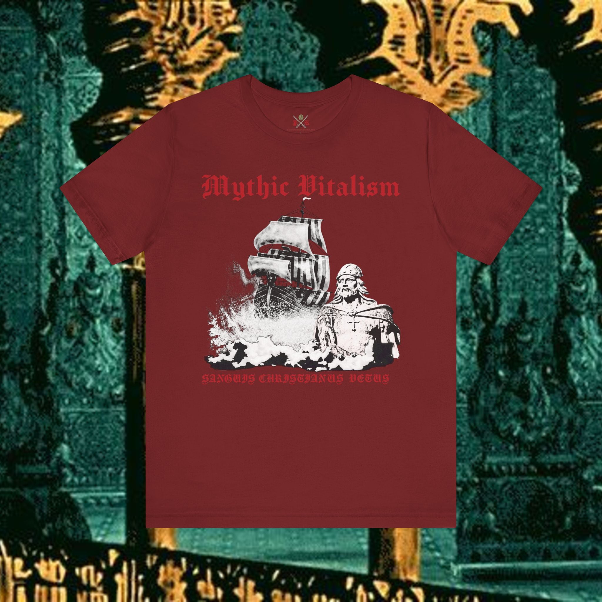 Mythic Vitalism, Sanguis Christianus Vetus Exploration and Adventure Inspired Graphic T Shirt Front Version