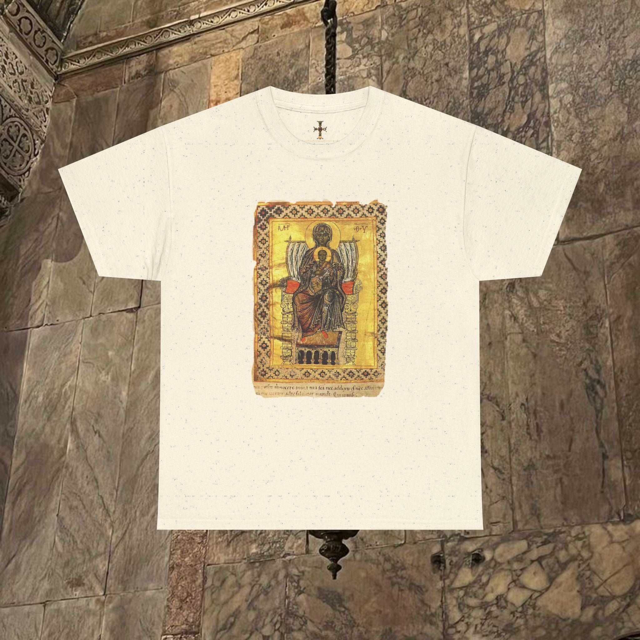 Byzantine Manuscript Art T-Shirt - Mother and Child Design