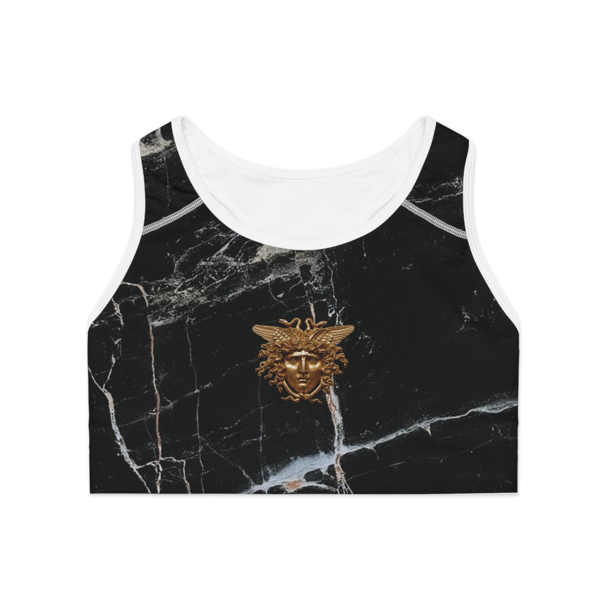 Black Marble Graphic Sports Bra
