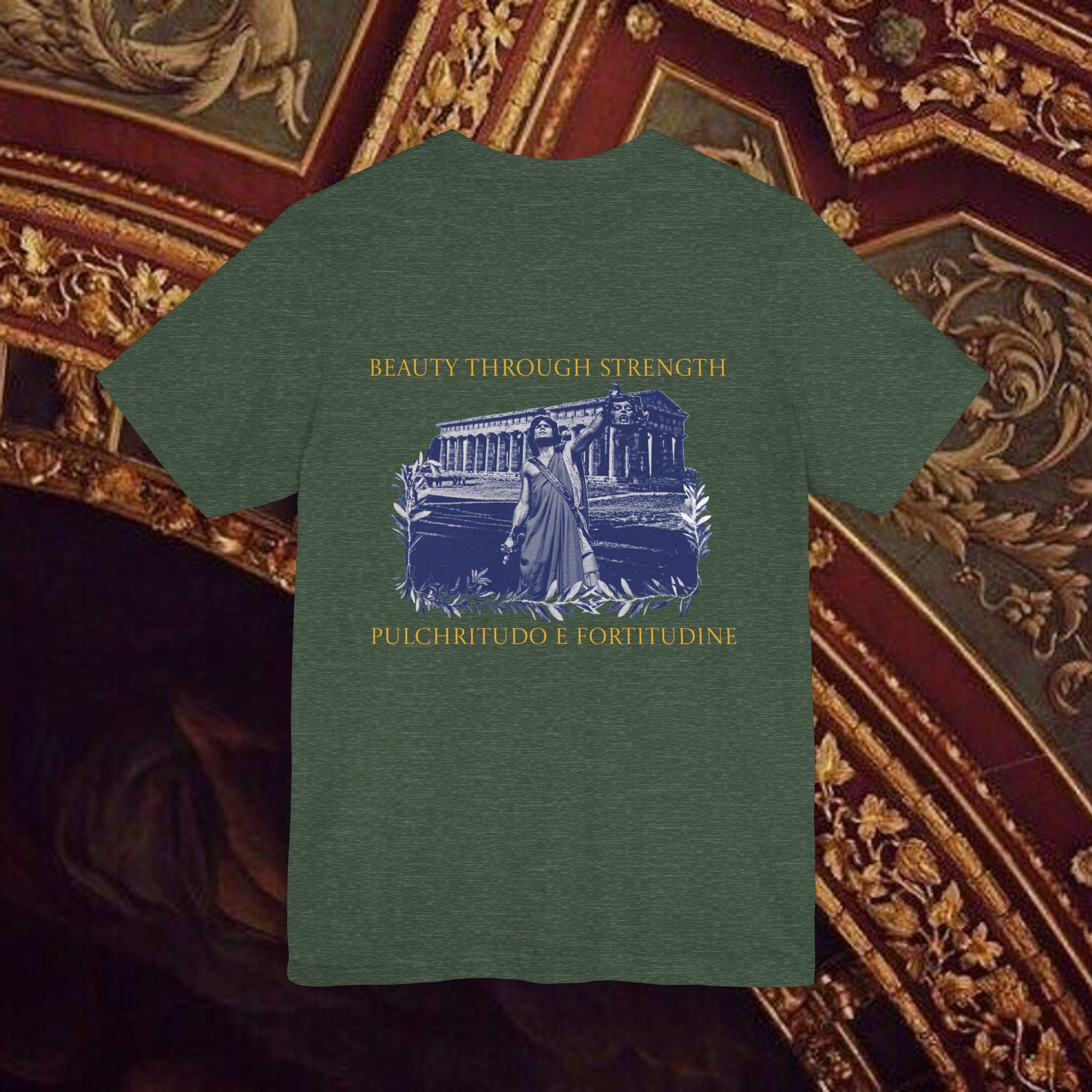 Title: The Hero's Victory Classically-Themed Cotton Graphic T Shirt Back Version