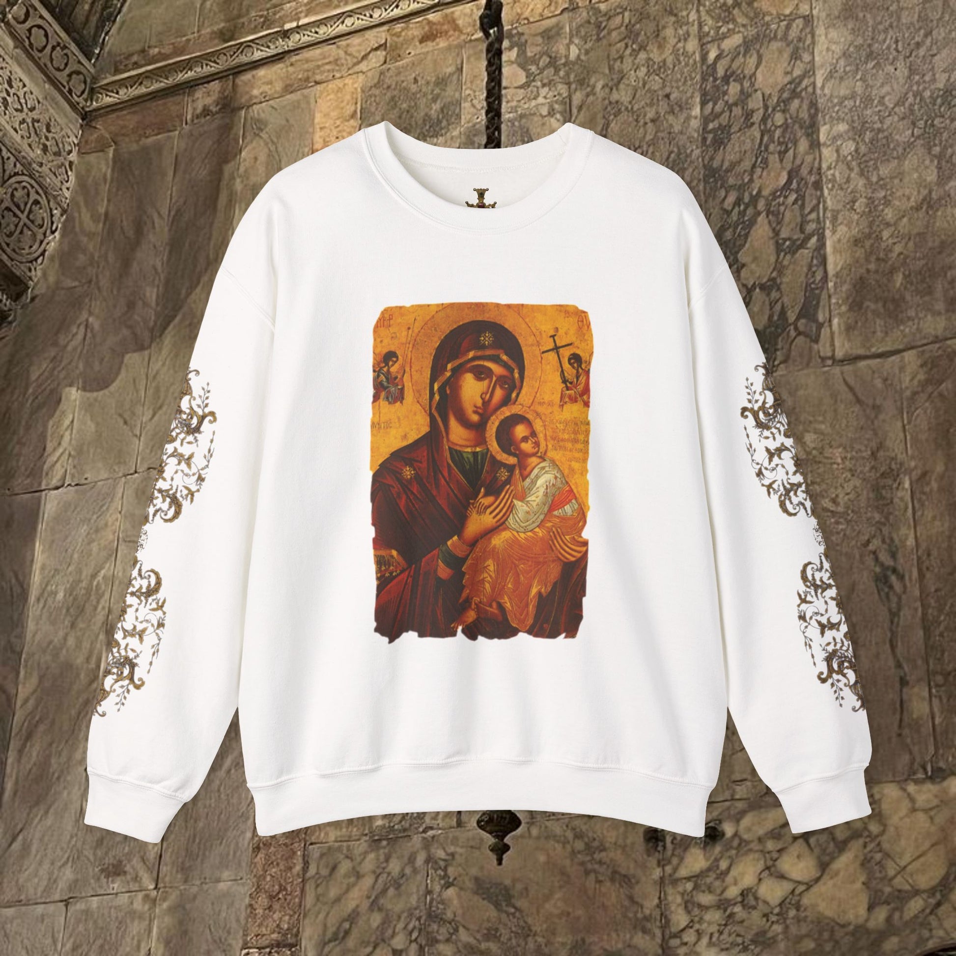 Byzantine Icon Art Sweatshirt -  Mother and Child Design
