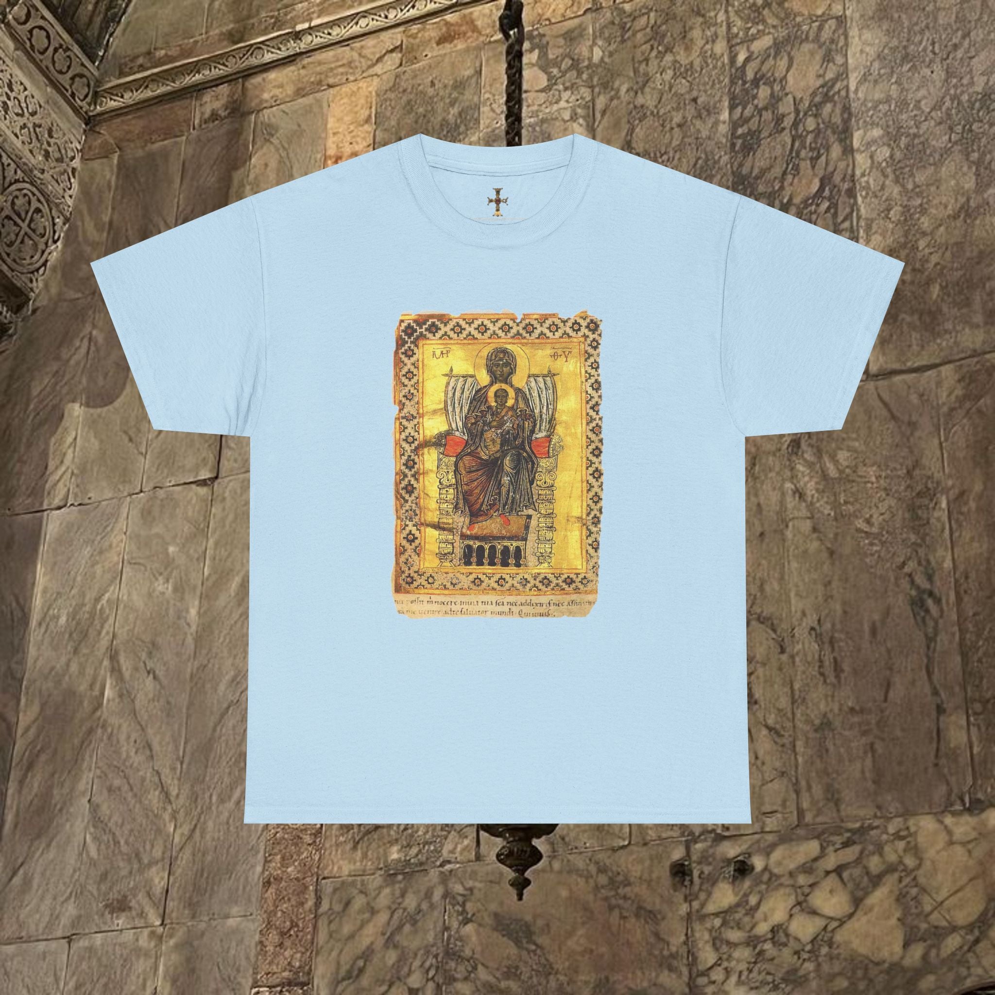 Byzantine Manuscript Art T-Shirt - Mother and Child Design