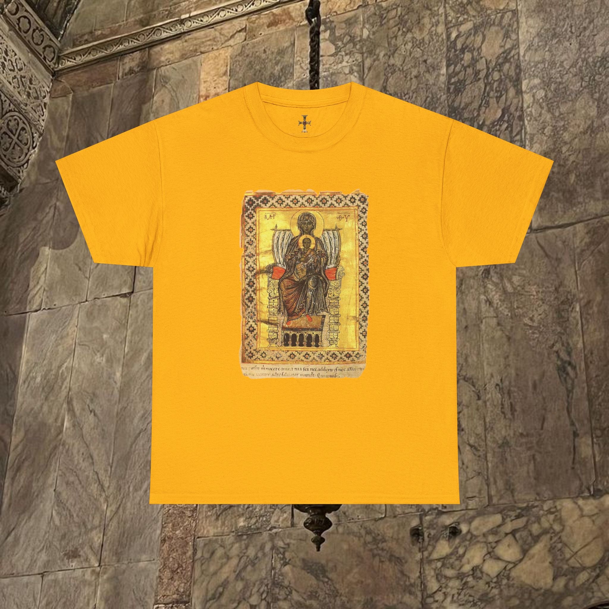 Byzantine Manuscript Art T-Shirt - Mother and Child Design