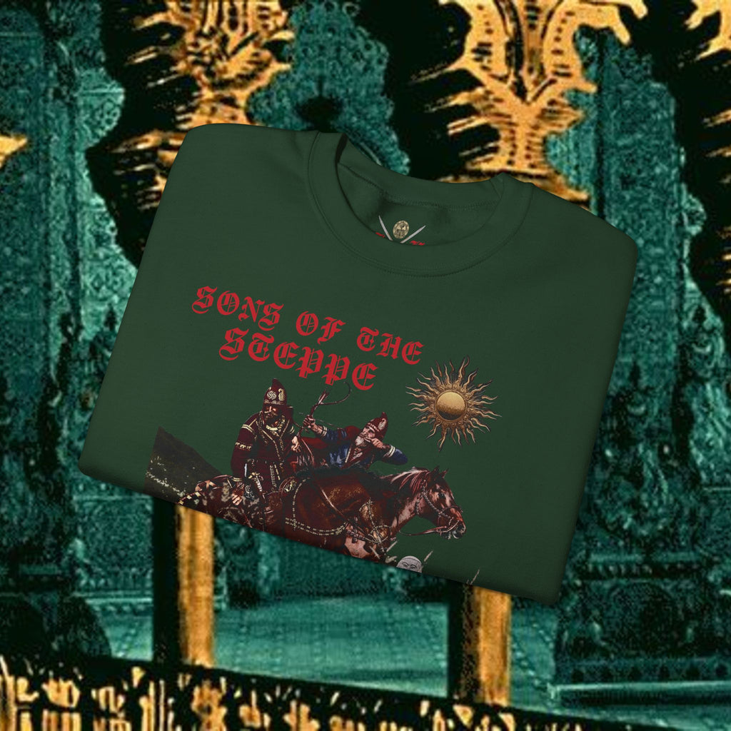 Sons of the Steppe Graphic Sweatshirt — Mythic Warrior Horsemen Crewneck
