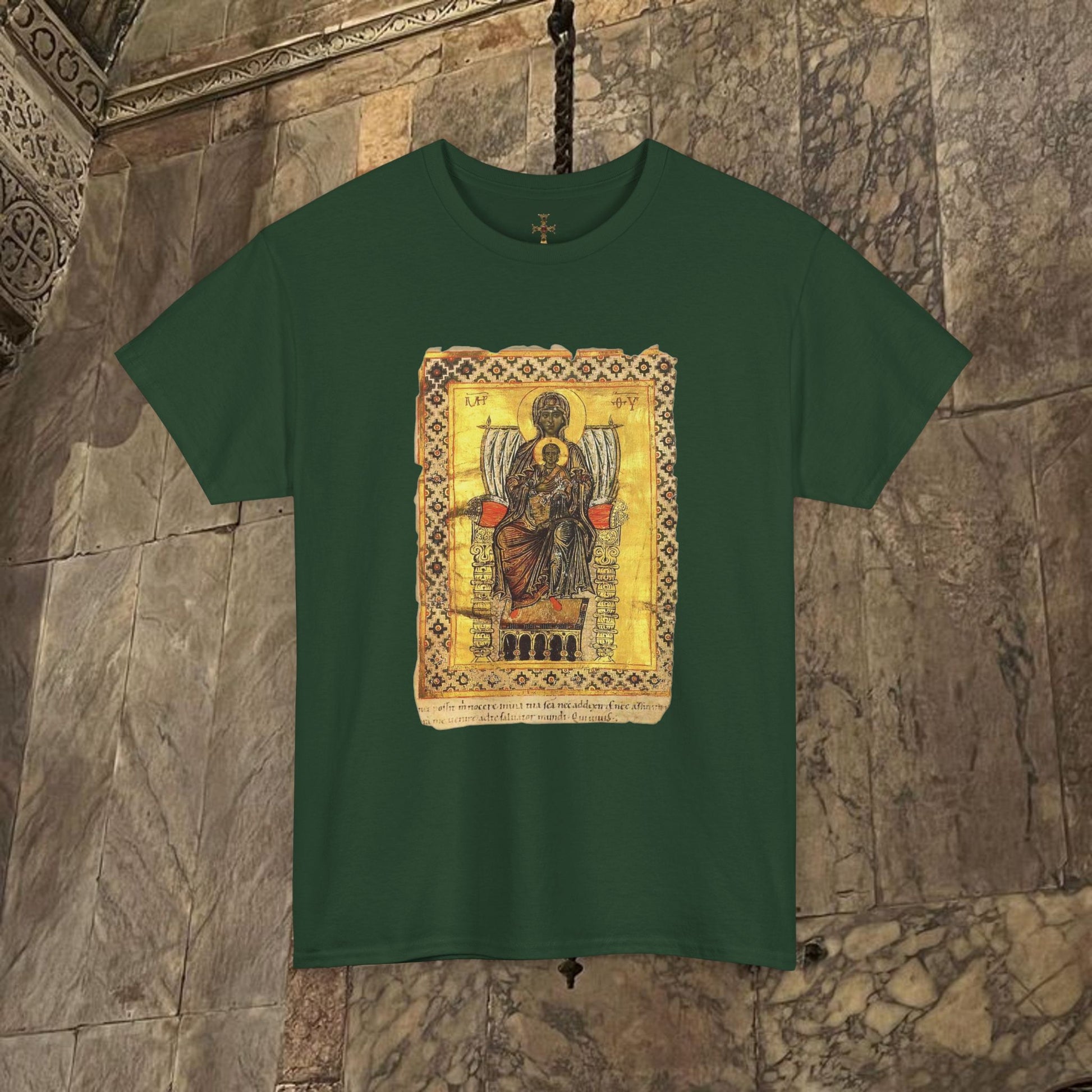 Byzantine Manuscript Art T-Shirt - Sacred Mother Child Icon