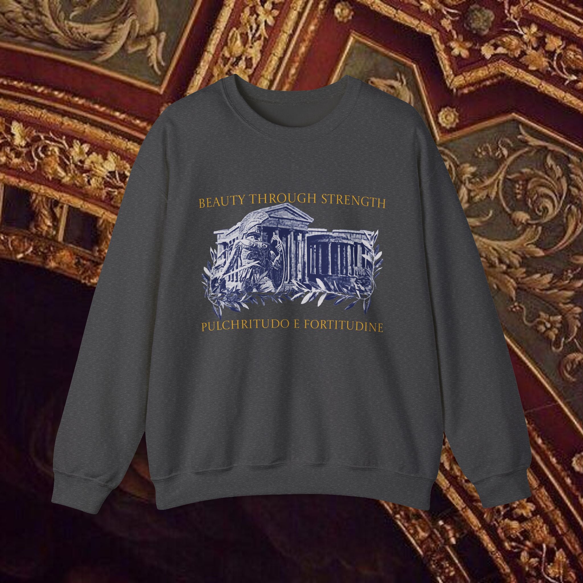 Guardian of the Temple Classically- Inspired Cotton Graphic Sweatshirt