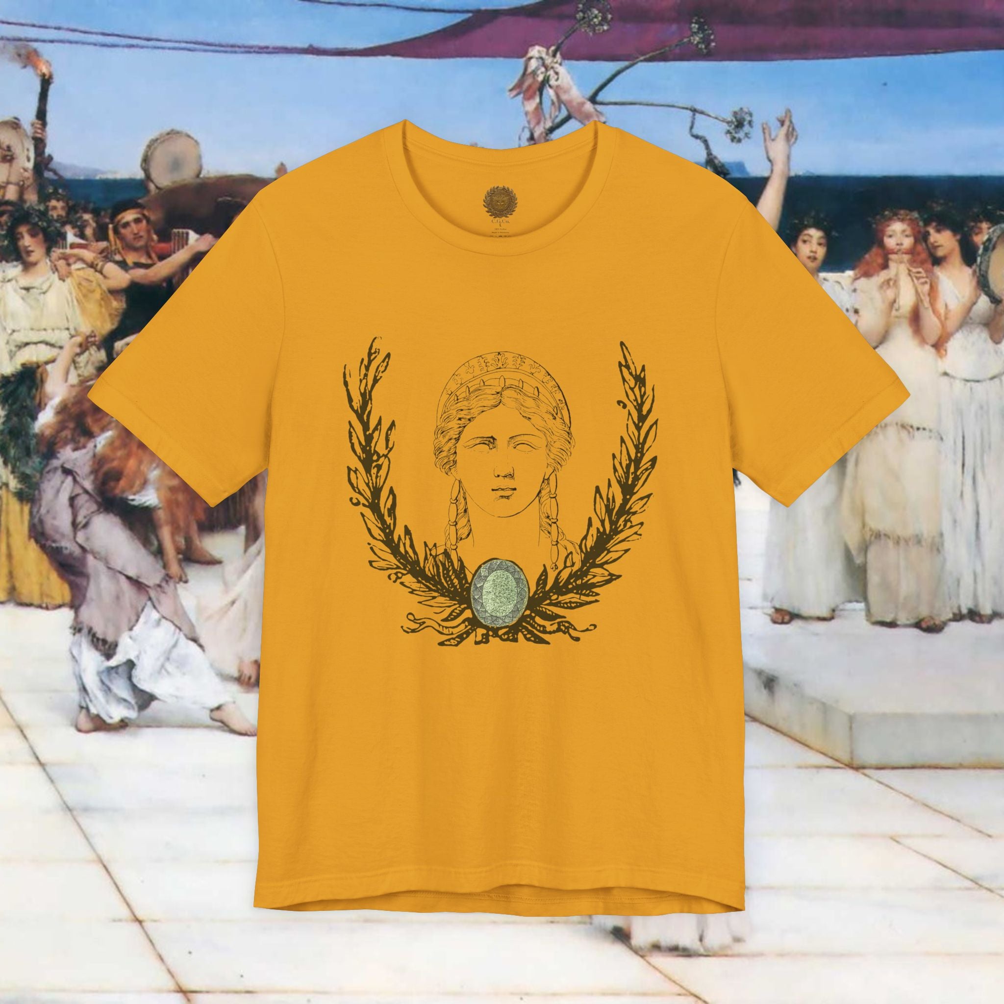 Hera's Wondering Greek Goddess T-Shirt – Ornate Diadem Portrait in Classical Line Engraving Style | Mythology Gift