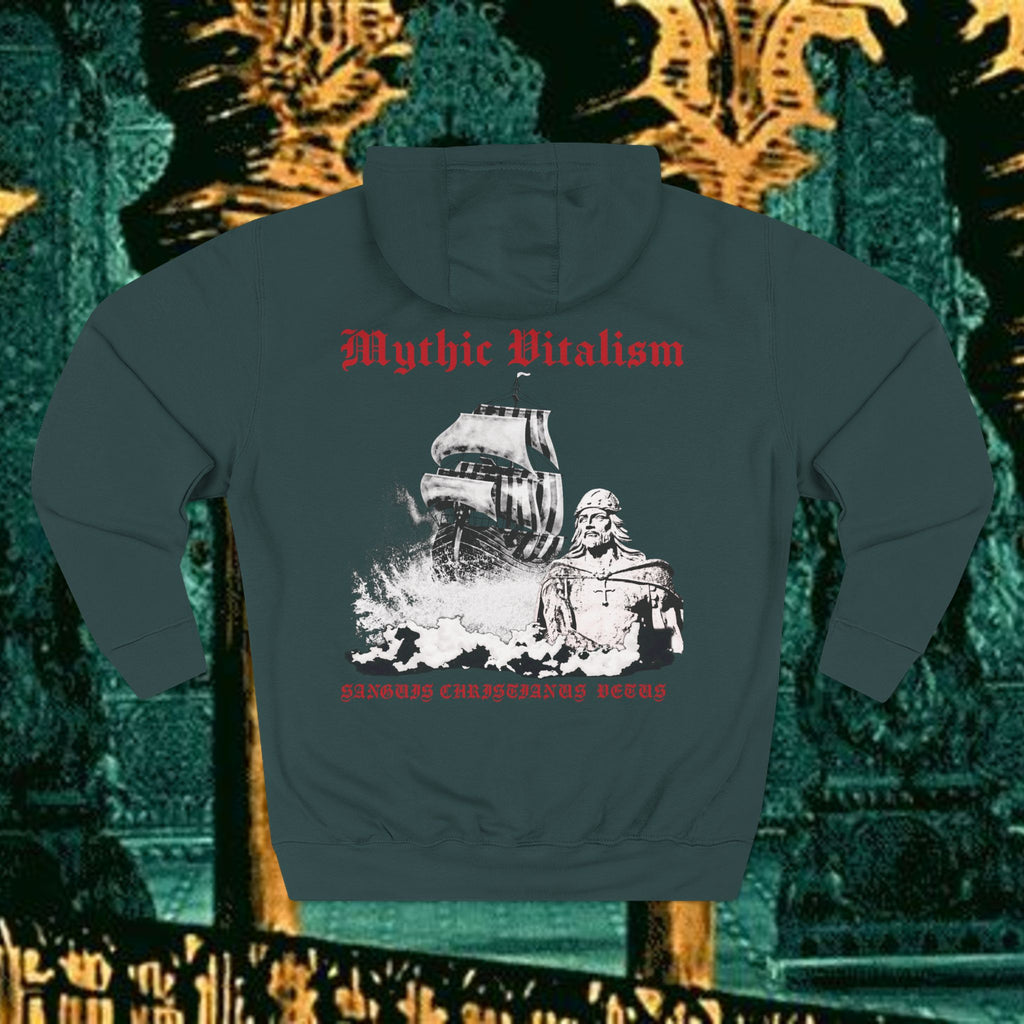 Mythic Vitalism, Sanguis Christianus Vetus Exploration and Adventure Inspired Graphic Fleece Hoodie back version