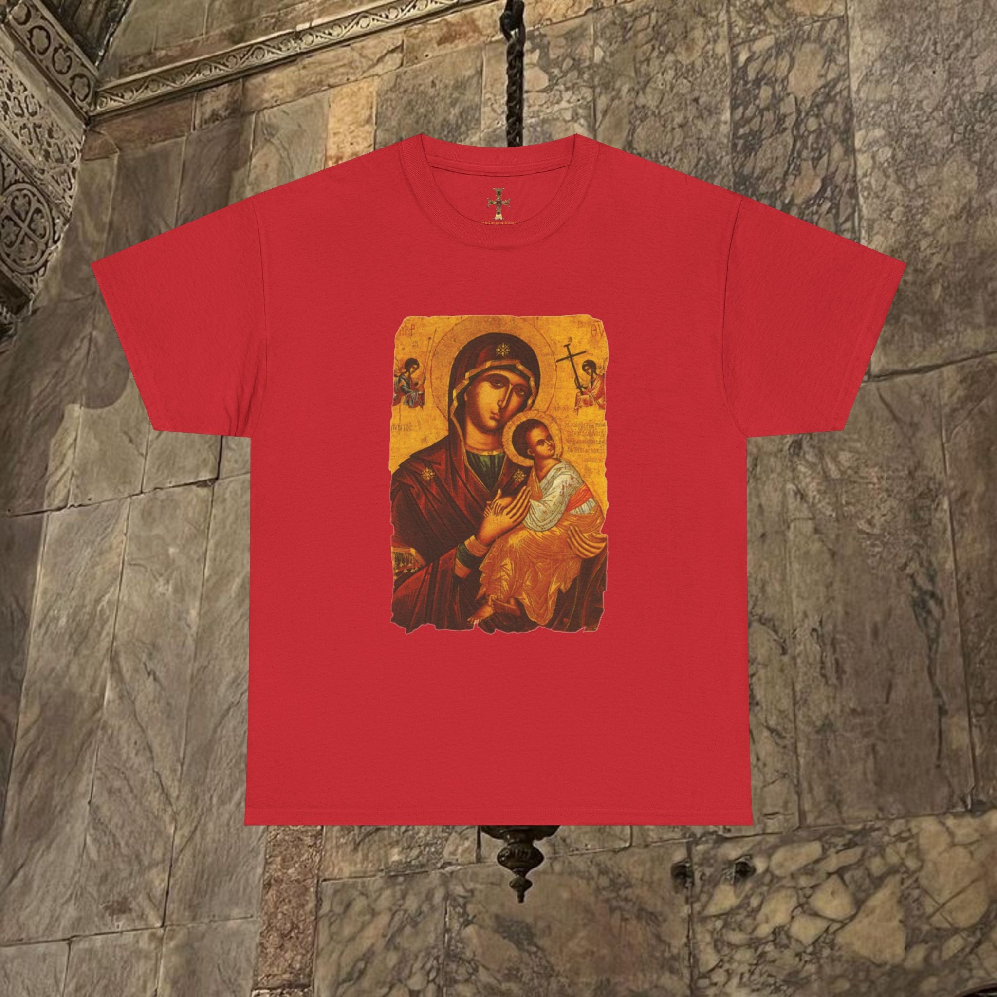 Byzantine Icon Art T-Shirt - Sacred Mother Child