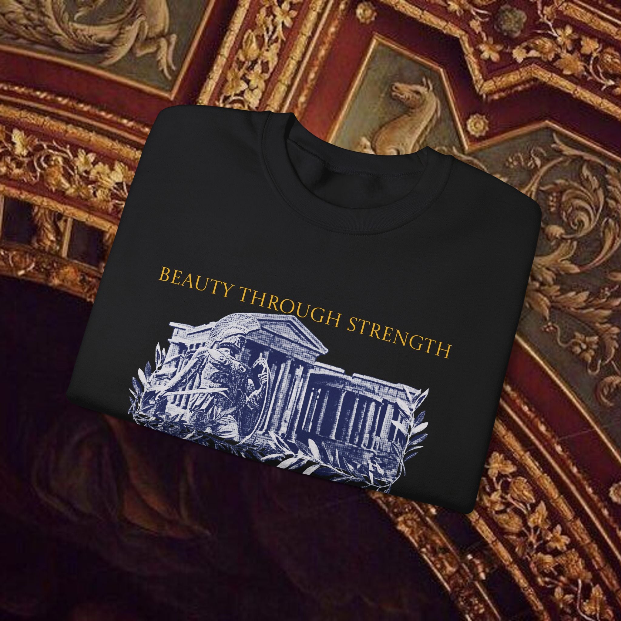 Guardian of the Temple Classically- Inspired Cotton Graphic Sweatshirt