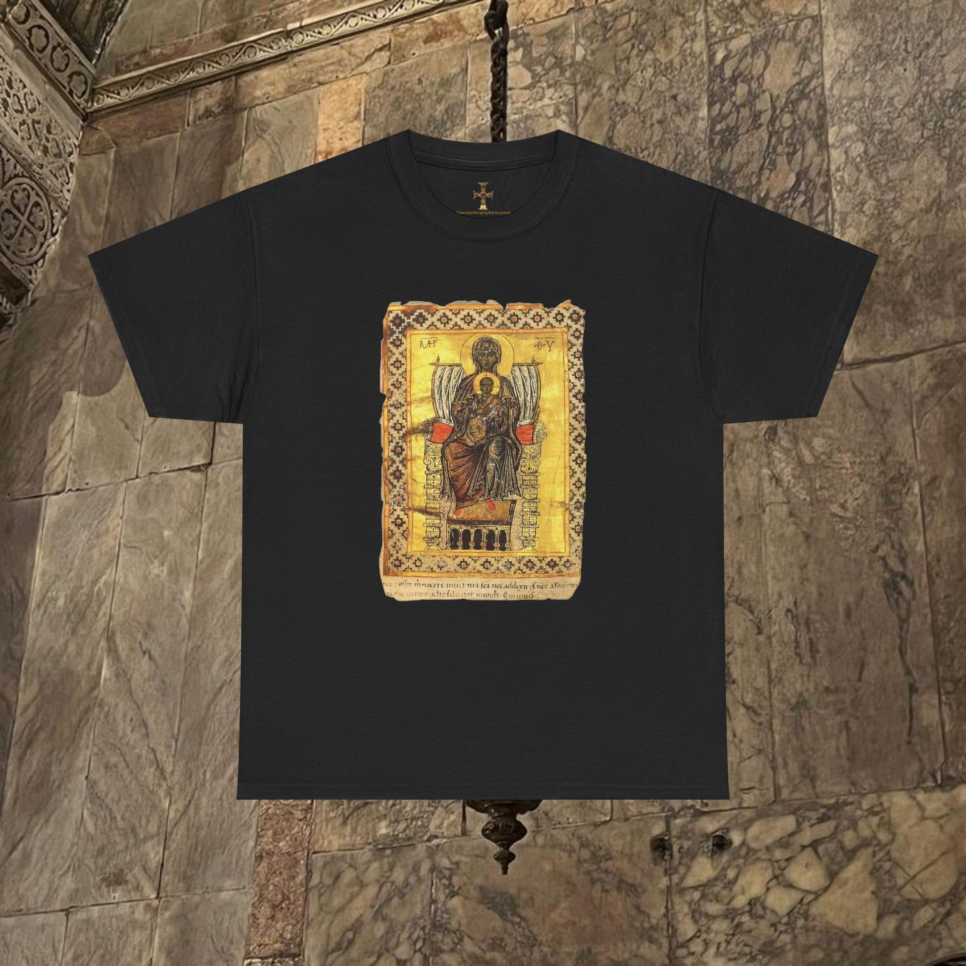 Byzantine Manuscript Art T-Shirt - Sacred Mother Child Icon