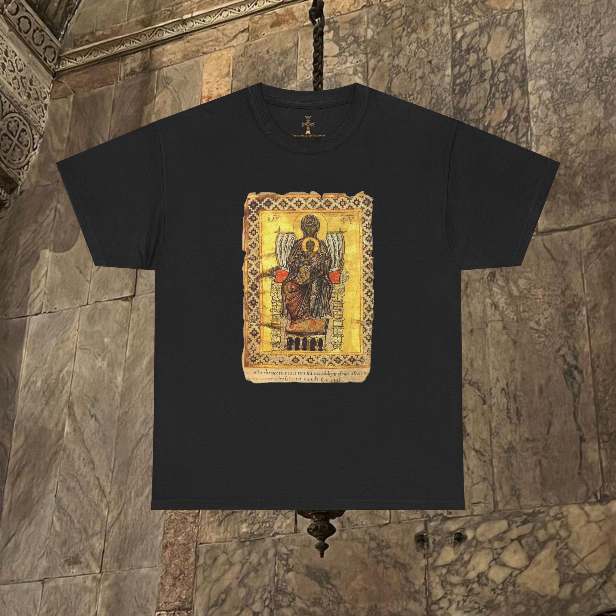 Byzantine Manuscript Art T-Shirt - Mother and Child Design