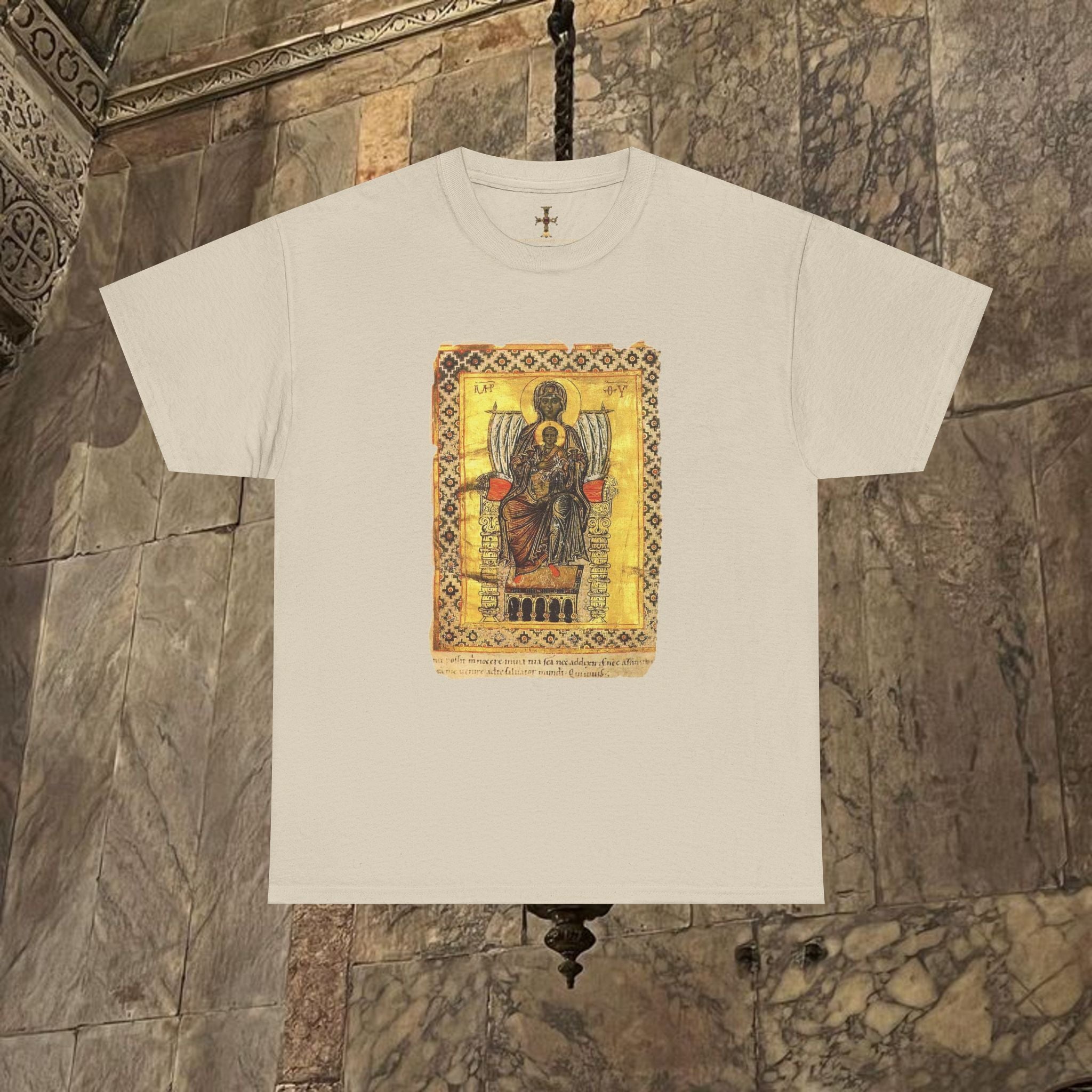 Byzantine Manuscript Art T-Shirt - Mother and Child Design
