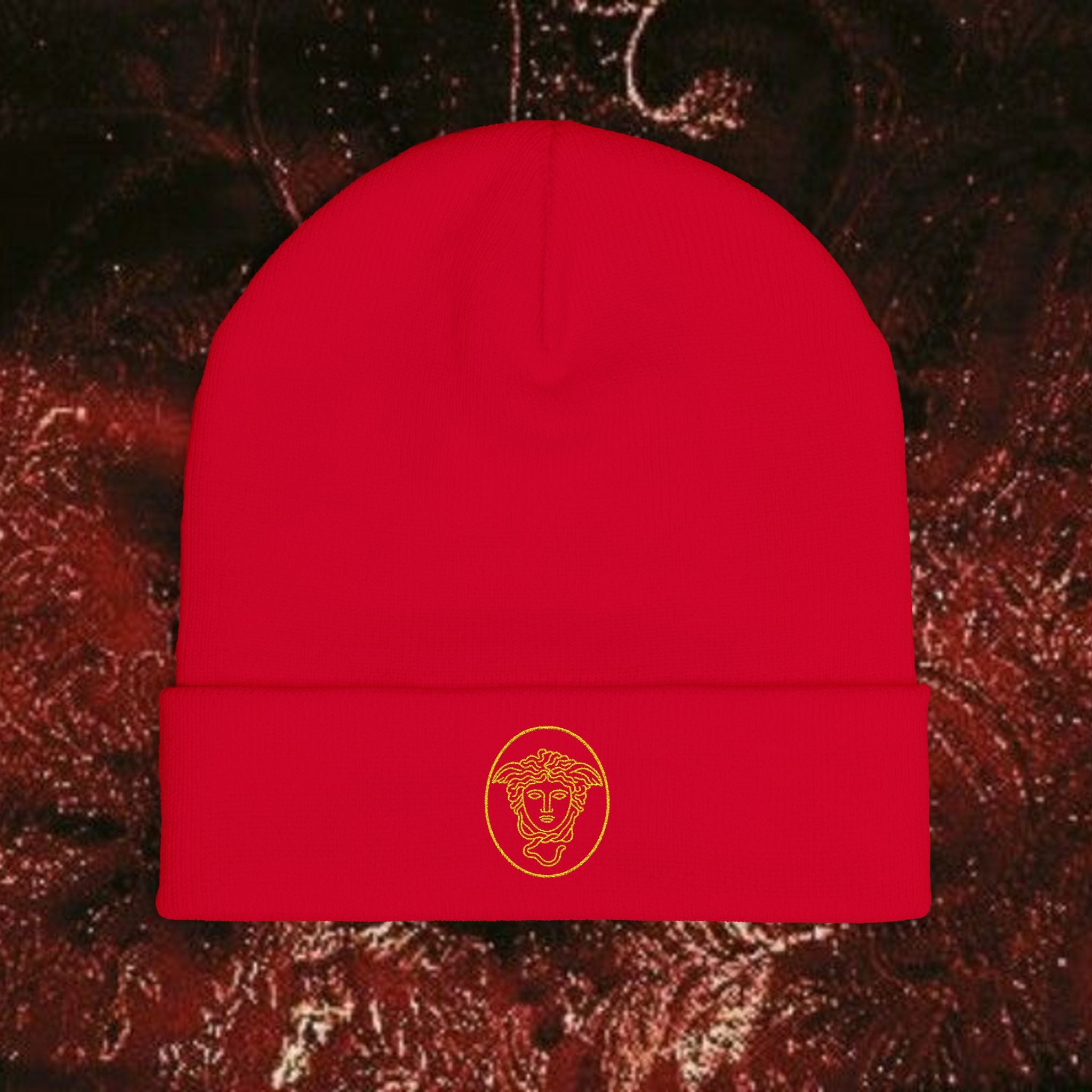 Medusa Wrath Embroidered Knit Beanie - Greek Mythology Winter Hat