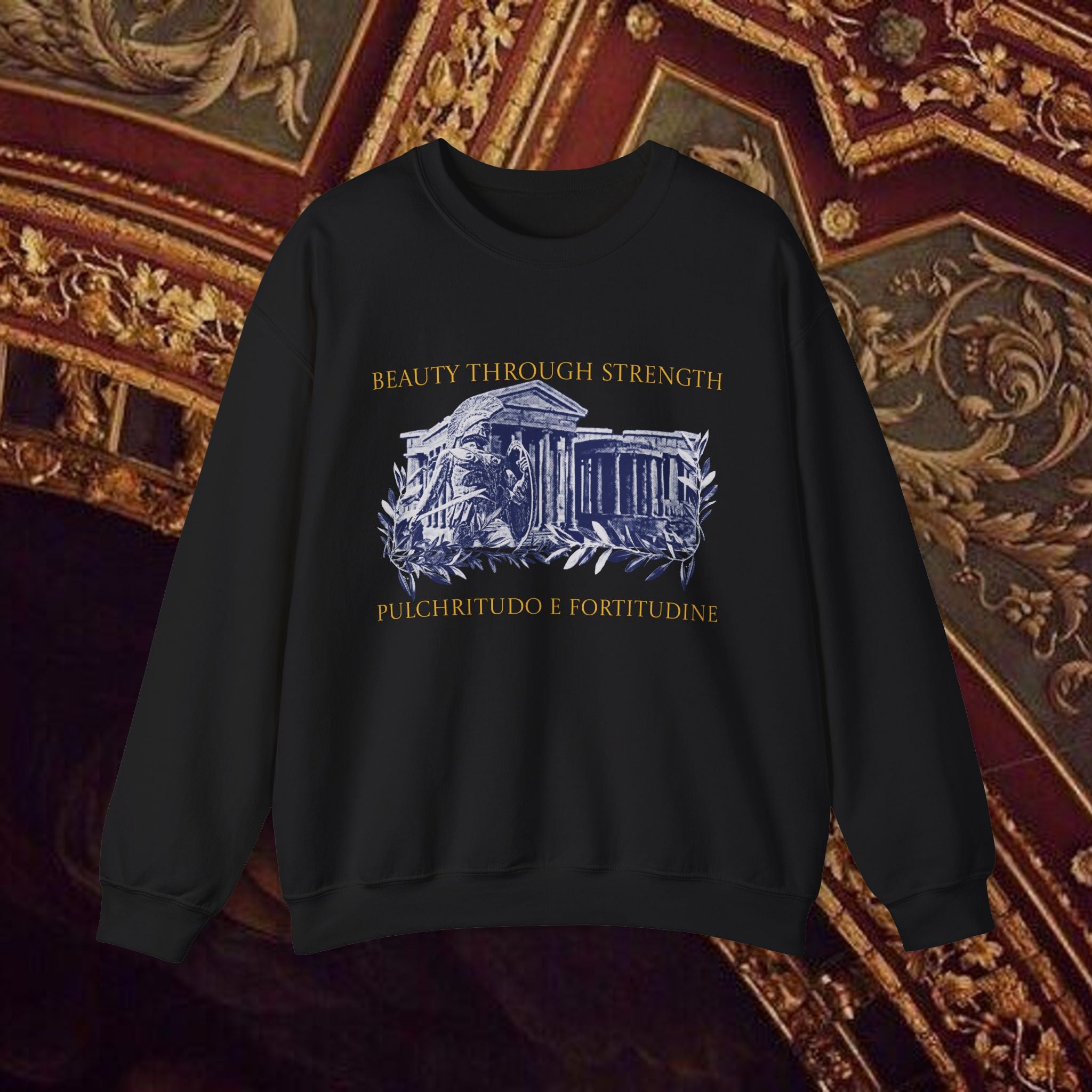 Guardian of the Temple Classically- Inspired Cotton Graphic Sweatshirt