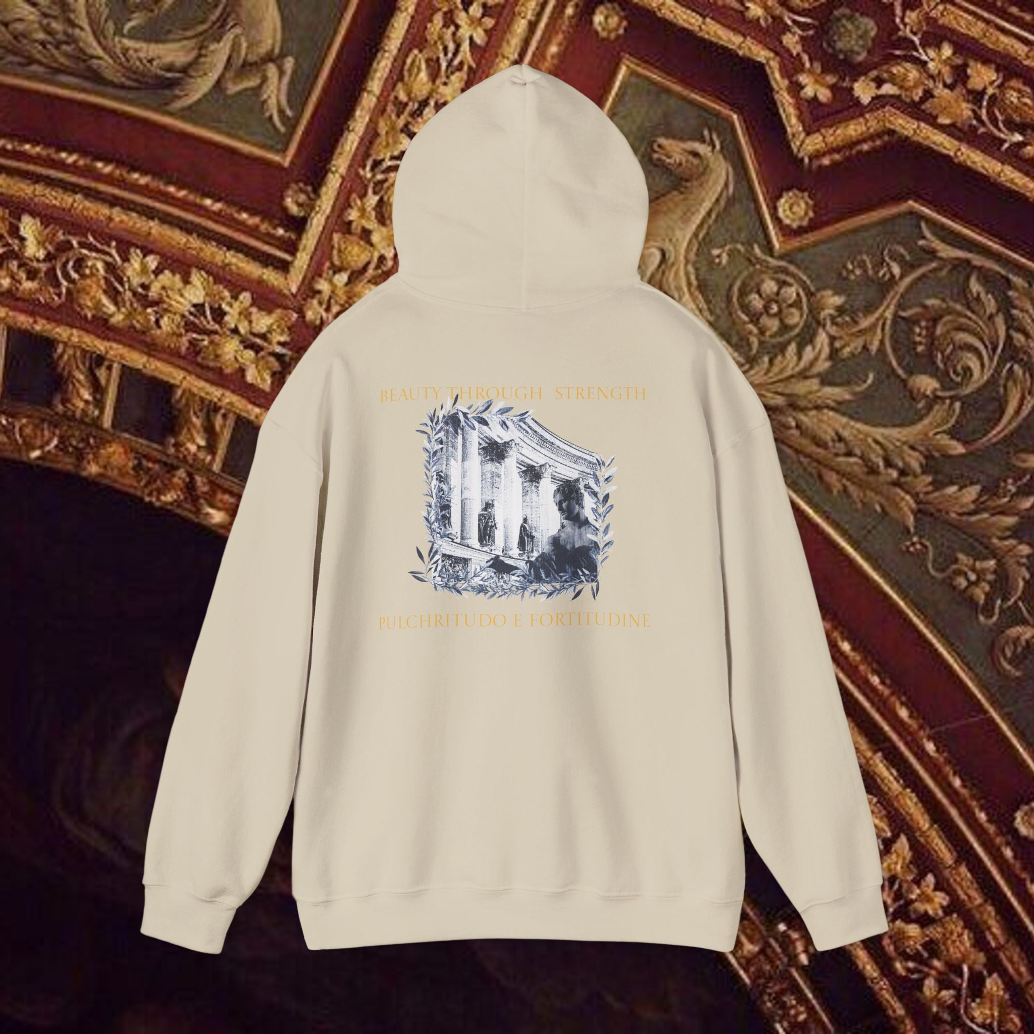 Beauty Through Strength Classically-Inspired Cotton Graphic Hoodie Back Version