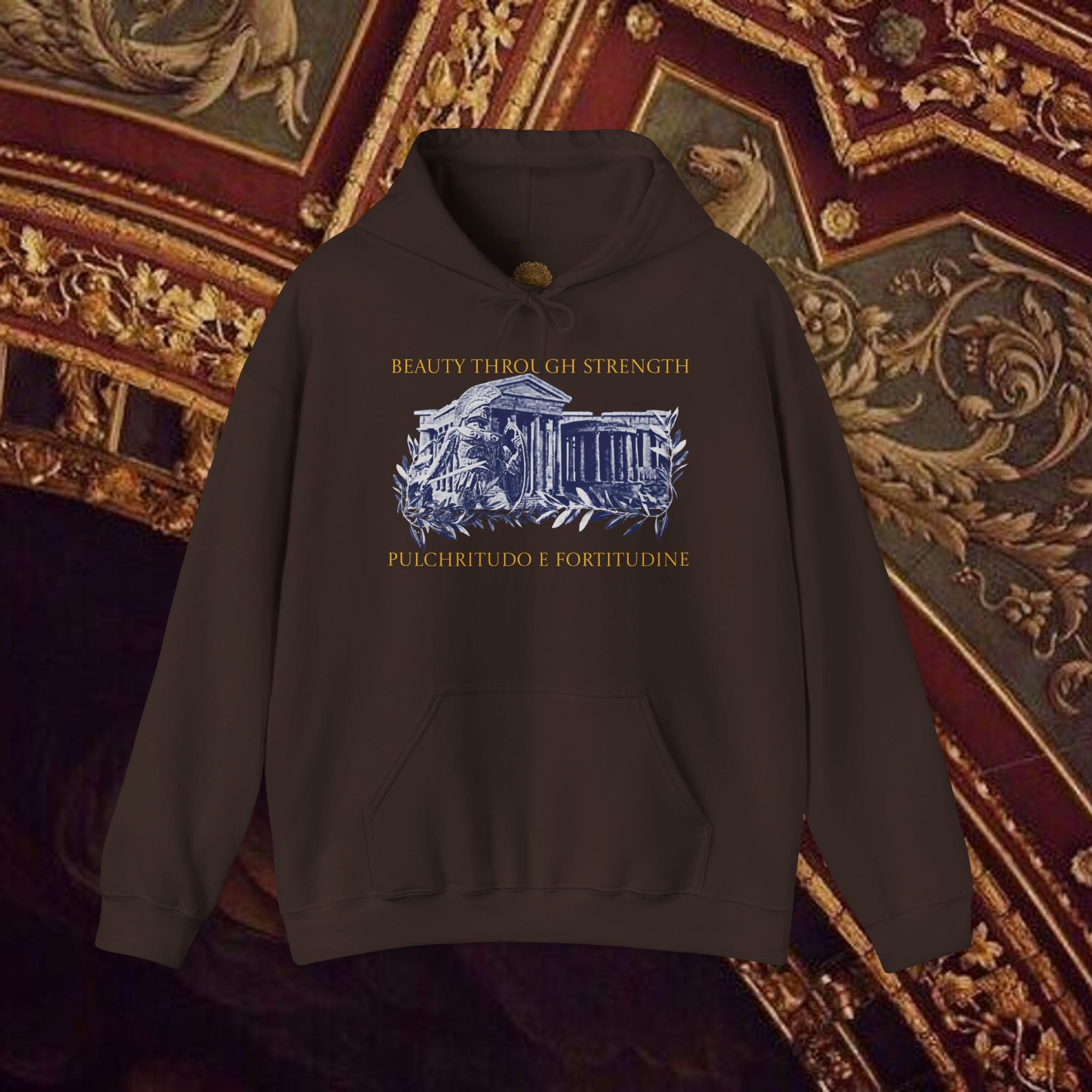 Guardian of the Temple Classically- Inspired Cotton Graphic Hoodie