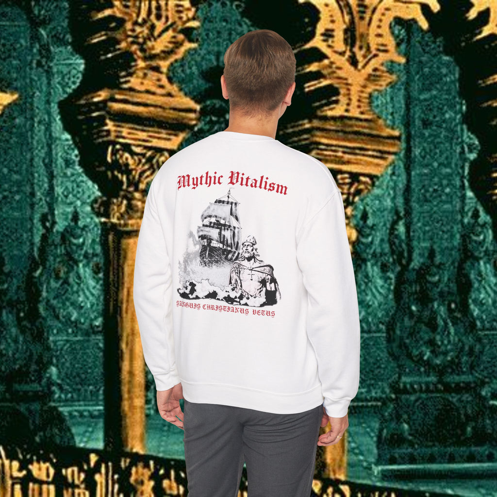 Mythic Vitalism, Sanguis Christianus Vetus Exploration and Adventure Inspired Crewneck Sweatshirt – Back Version