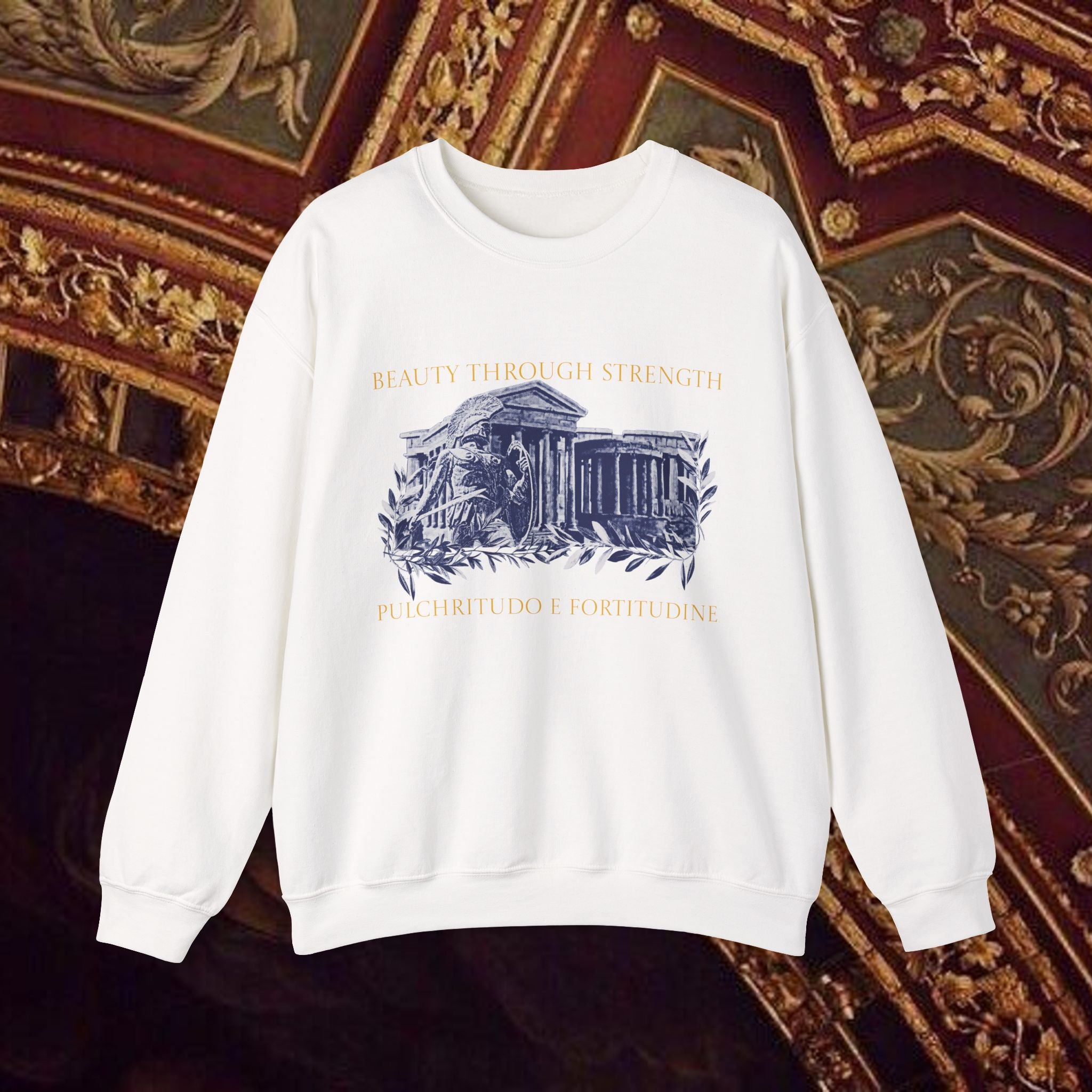 Guardian of the Temple Classically- Inspired Cotton Graphic Sweatshirt