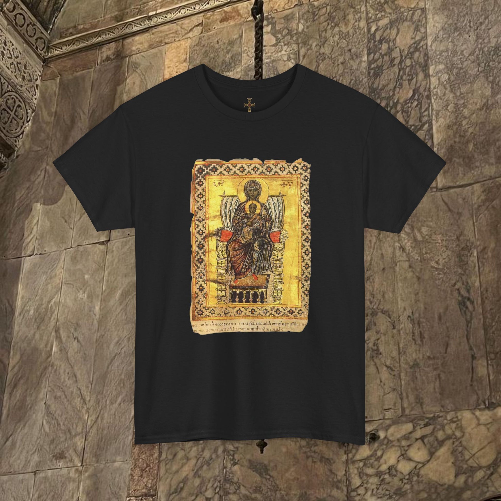 Byzantine Manuscript Art T-Shirt - Sacred Mother Child Icon