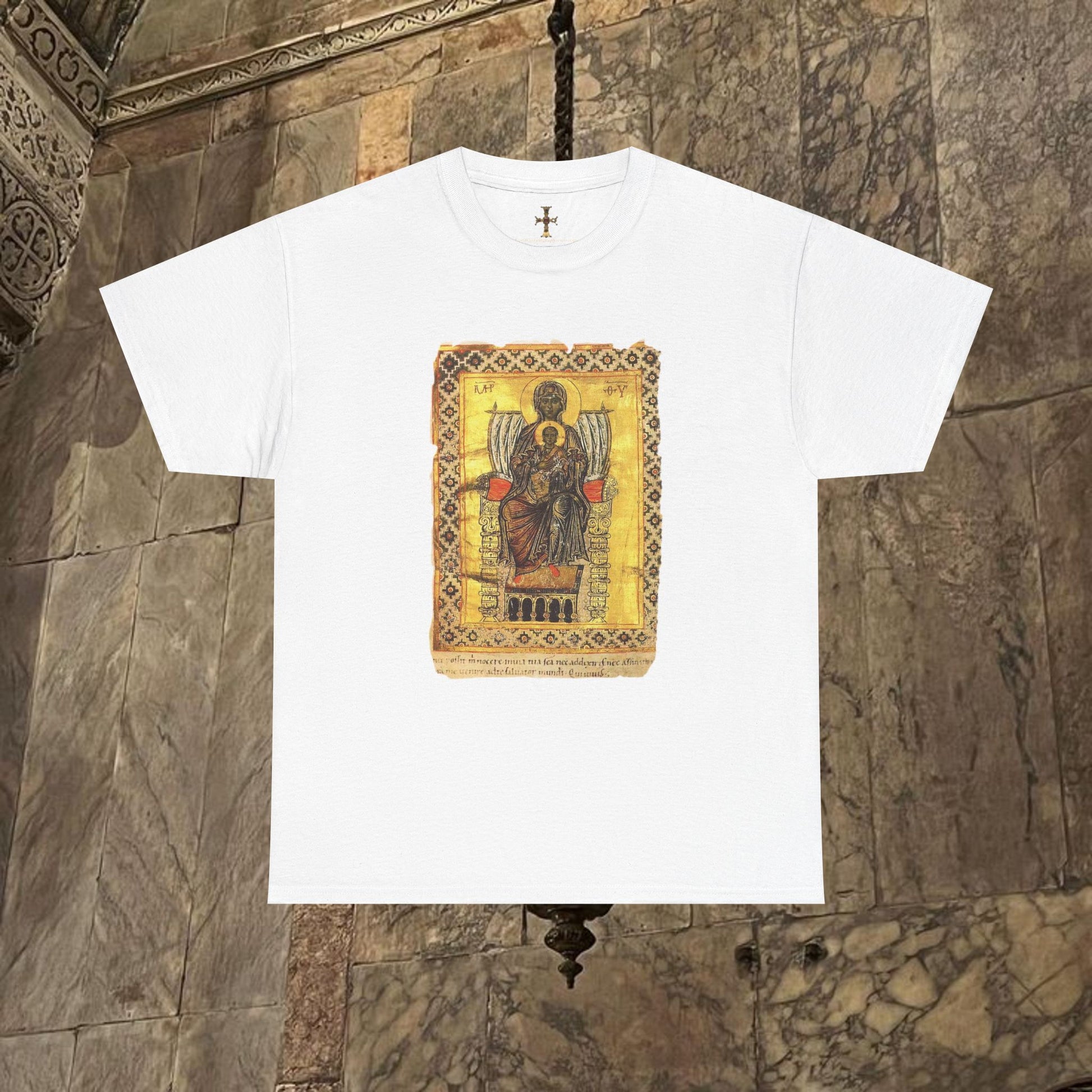 Byzantine Manuscript Art T-Shirt - Sacred Mother Child Icon