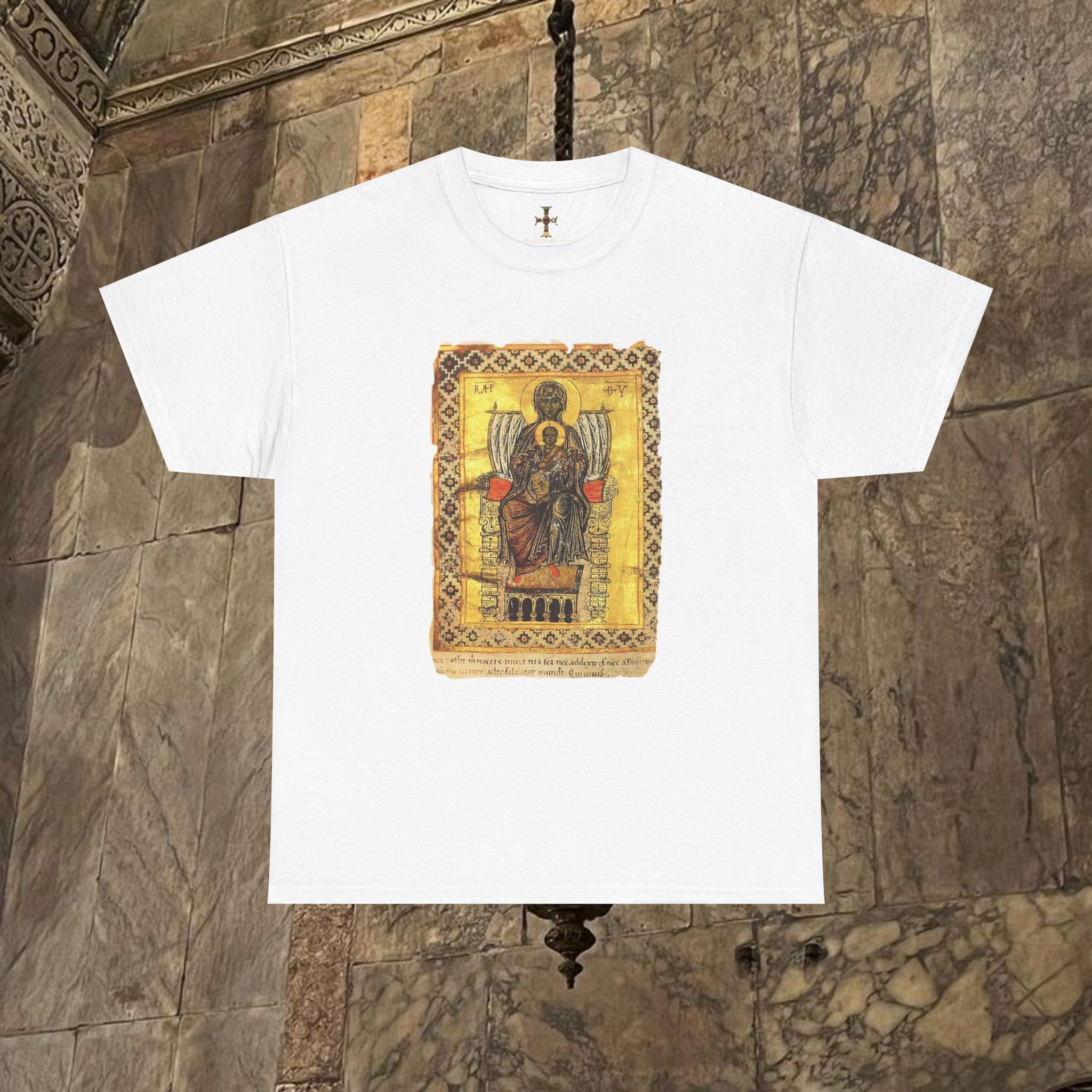 Byzantine Manuscript Art T-Shirt - Mother and Child Design