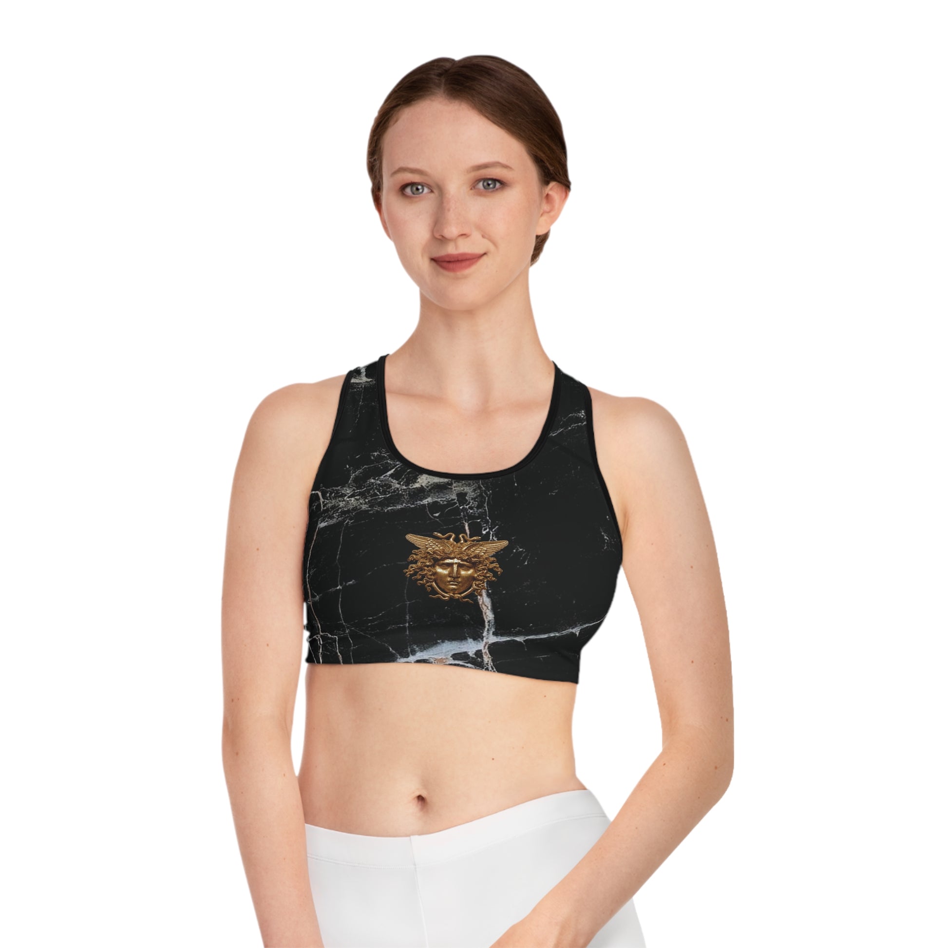 Black Marble Graphic Sports Bra