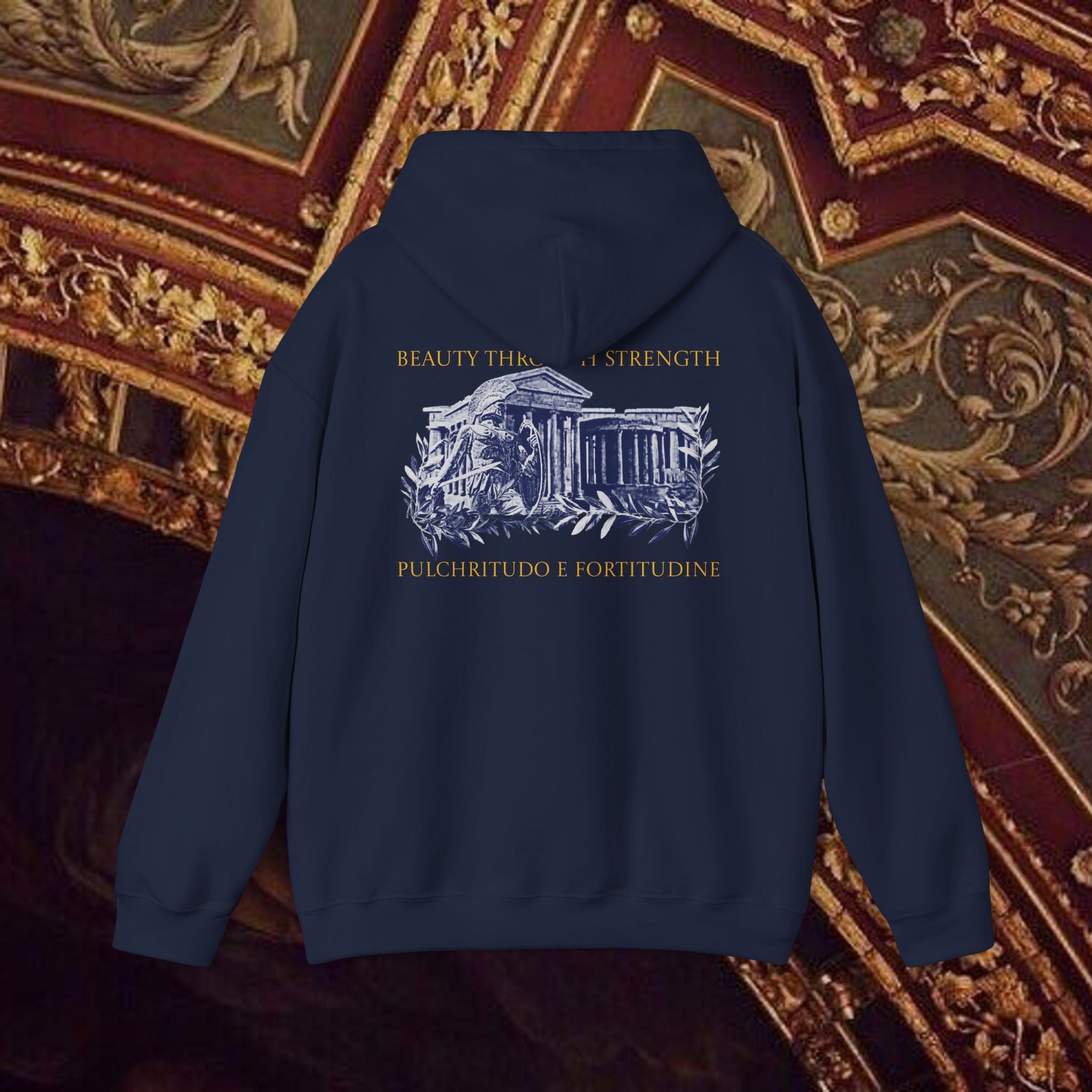 Guardian of the Temple Classically- Inspired Cotton Graphic Hoodie Back Version