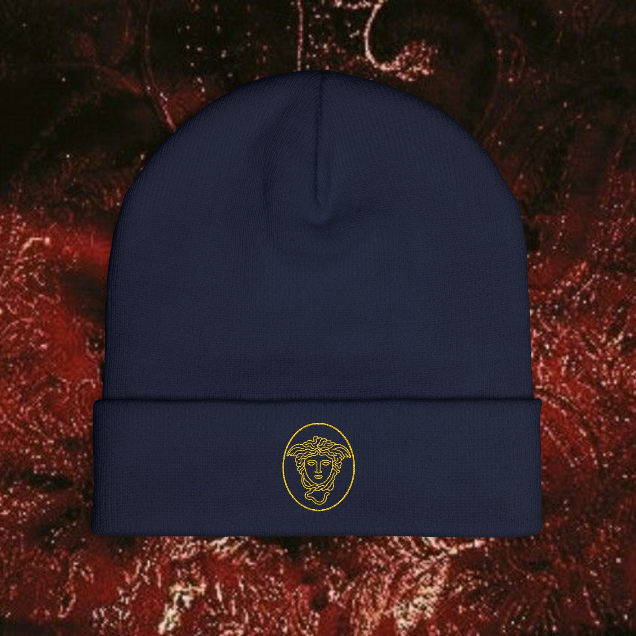Medusa Wrath Embroidered Knit Beanie - Greek Mythology Winter Hat
