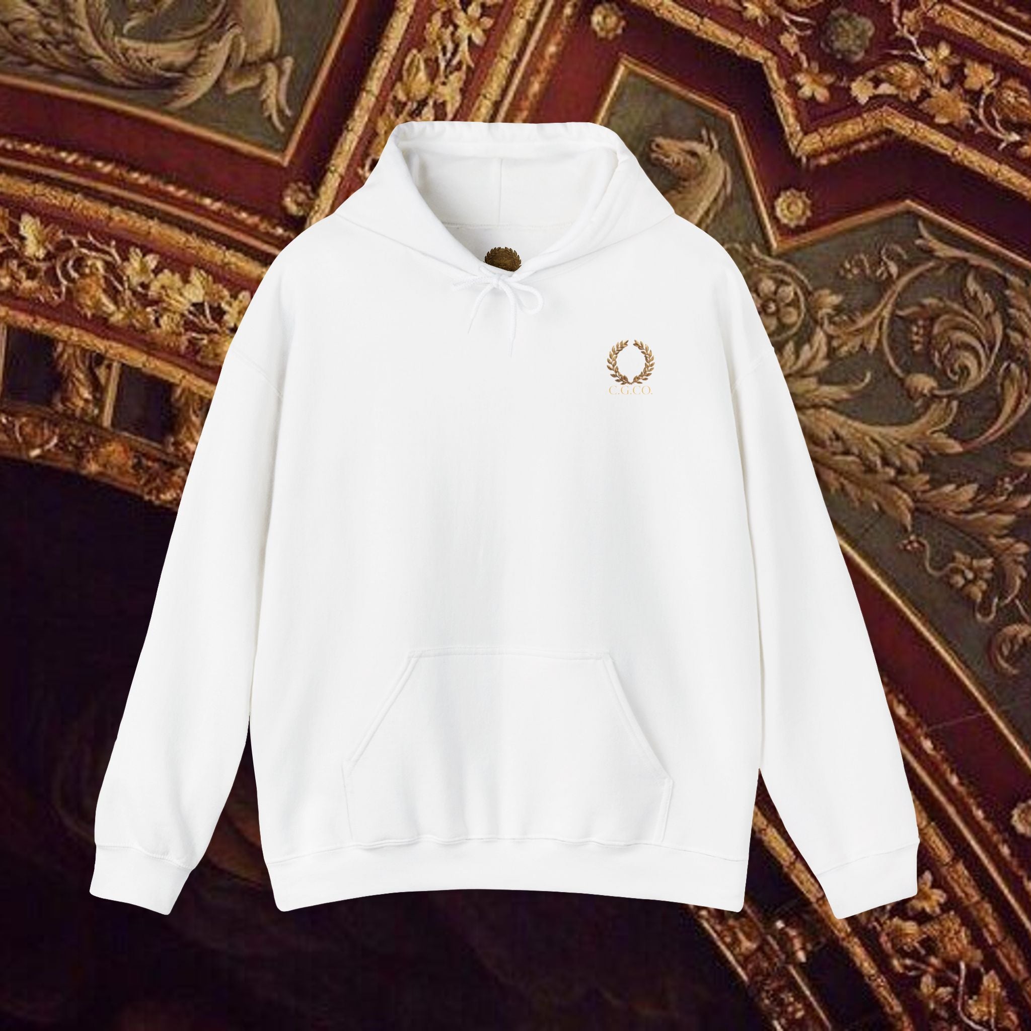 Guardian of the Temple Classically- Inspired Cotton Graphic Hoodie Back Version