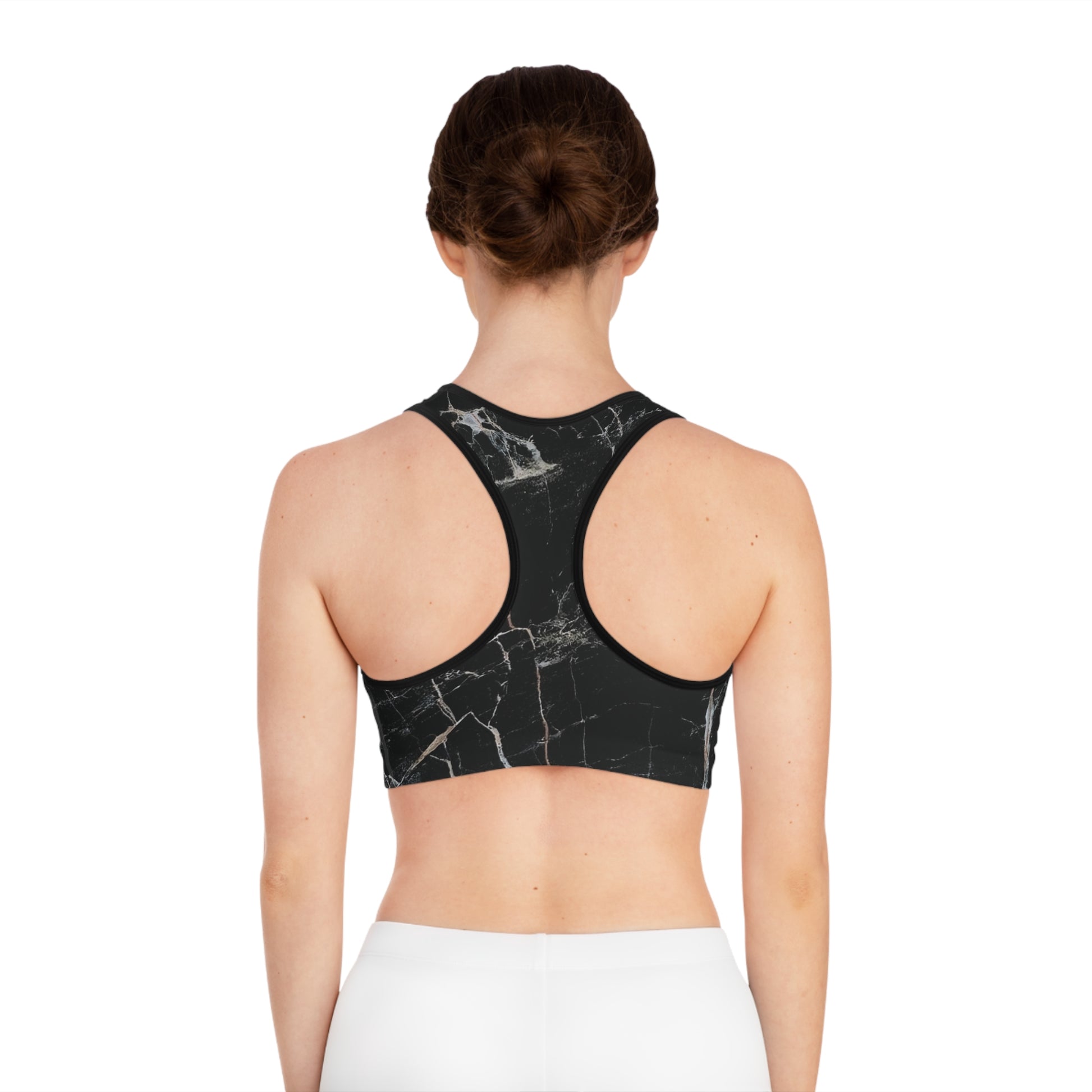 Black Marble Graphic Sports Bra