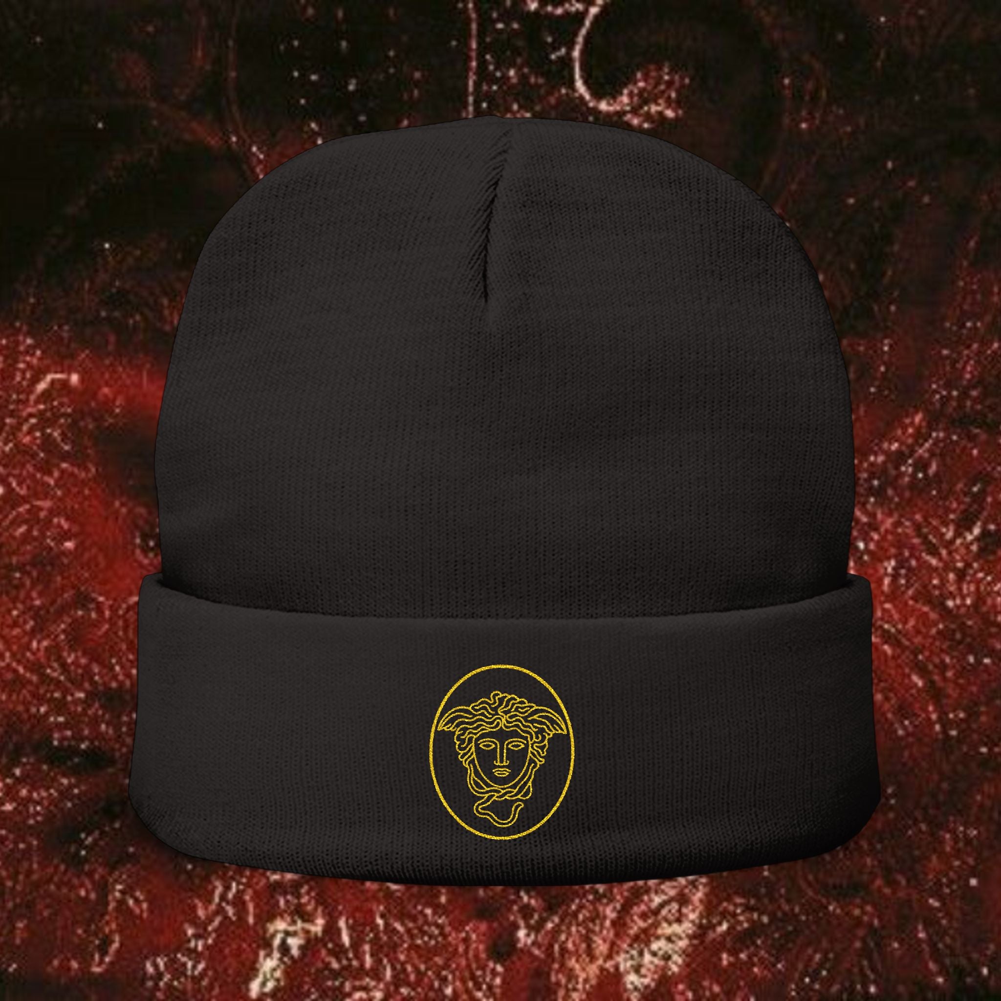 Medusa Wrath Embroidered Knit Beanie - Greek Mythology Winter Hat