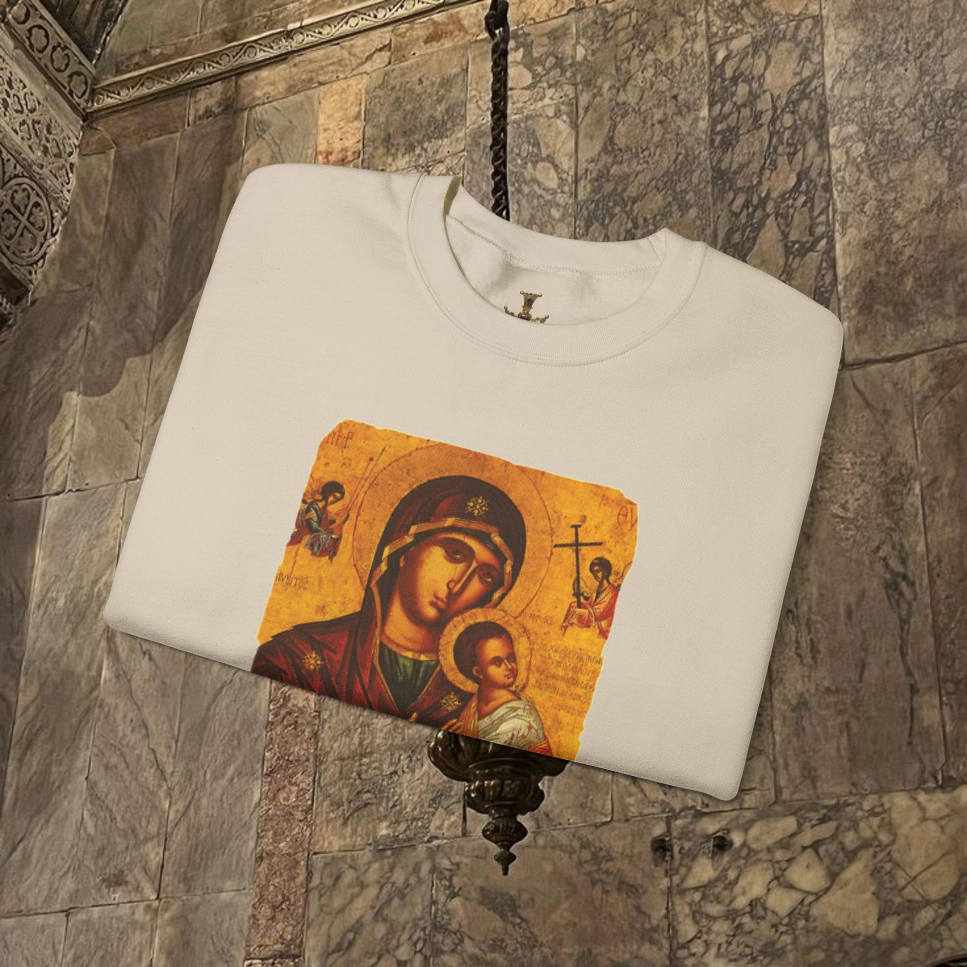 Byzantine Icon Art Sweatshirt -  Mother and Child Design