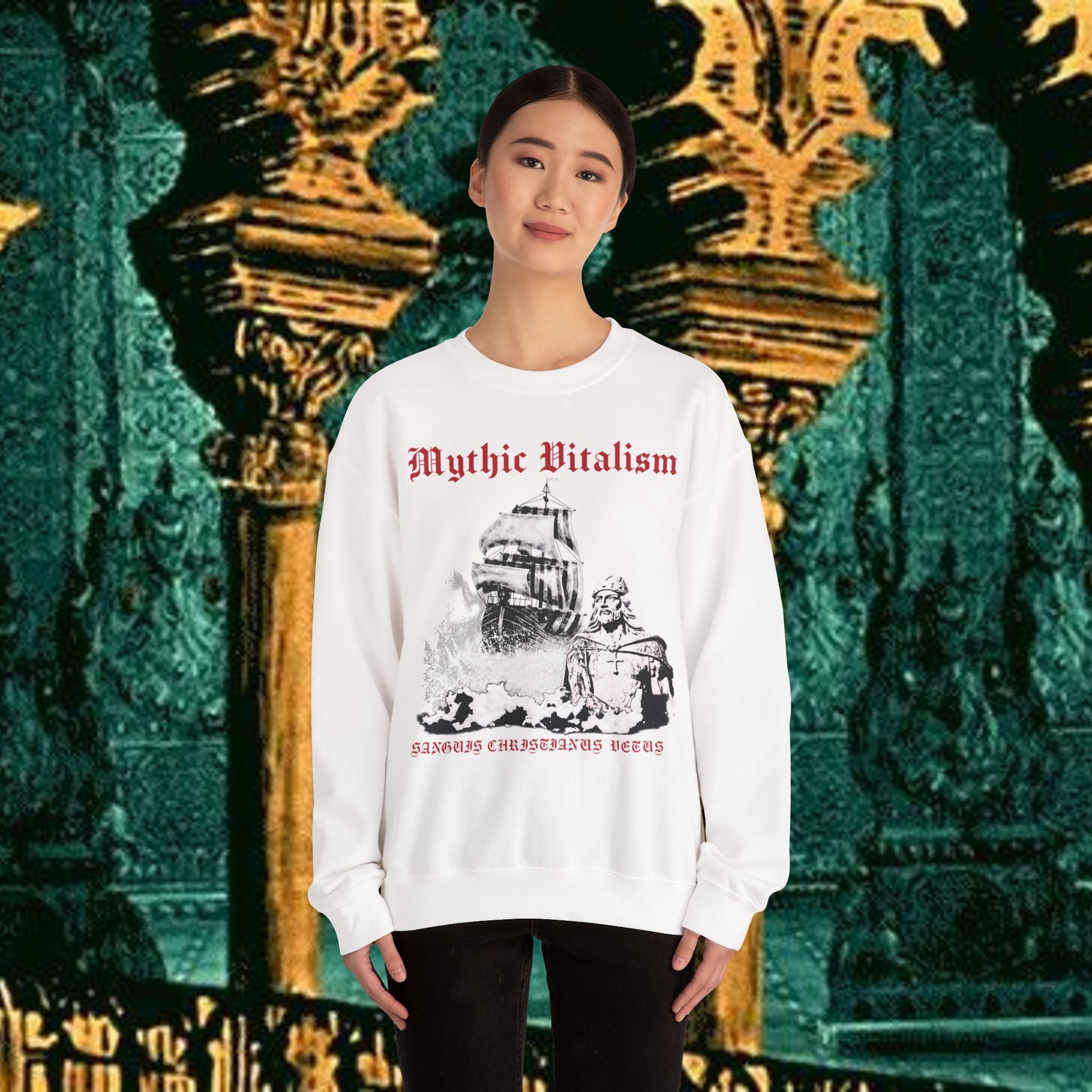 Mythic Vitalism, Sanguis Christianus Vetus  Exploration and Adventure Inspired Crewneck Sweatshirt