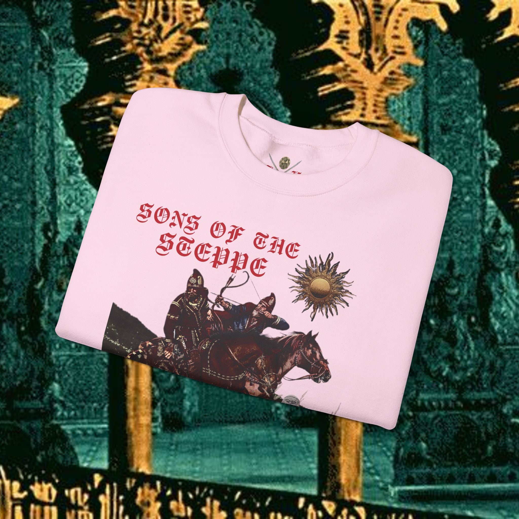Sons of the Steppe Graphic Sweatshirt — Mythic Warrior Horsemen Crewneck
