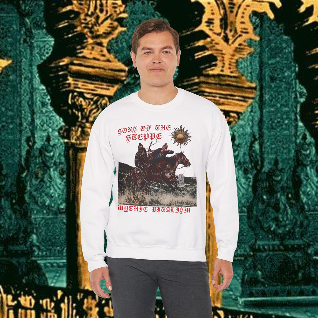 Sons of the Steppe Graphic Sweatshirt — Mythic Warrior Horsemen Crewneck