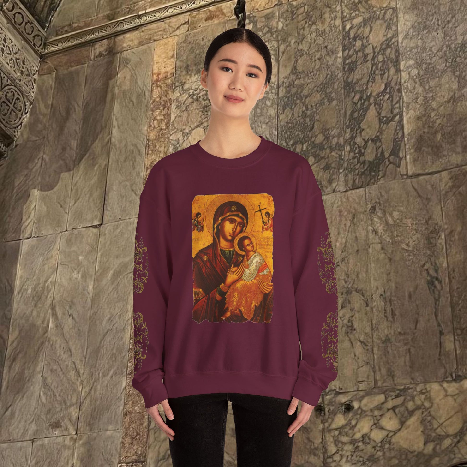 Byzantine Icon Art Sweatshirt -  Mother and Child Design